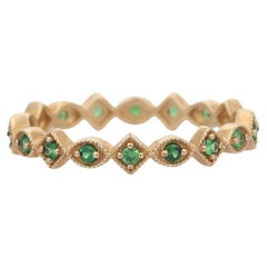 Bague d'éternité empilable en or jaune massif 18 carats avec tsavorite unique
