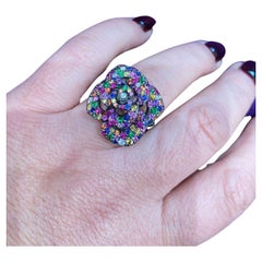 Unique Tsavorite Orange Yellow Sapphire White Diamond Gold 18K Ring for Her