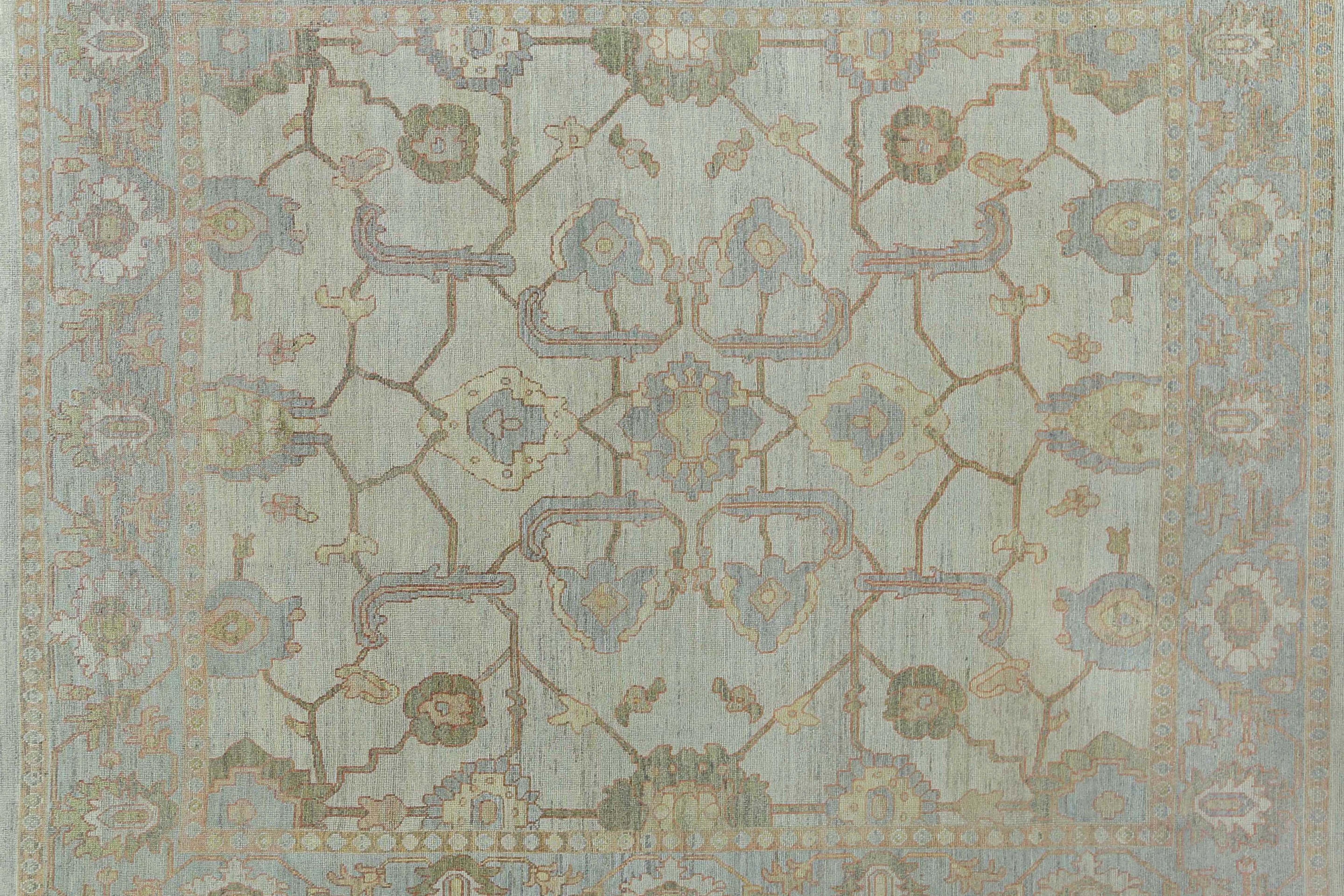 Alfombra Afgana Oushak Circa 1990 - Lana Azul Diseño Marfil - 95472 en venta 4