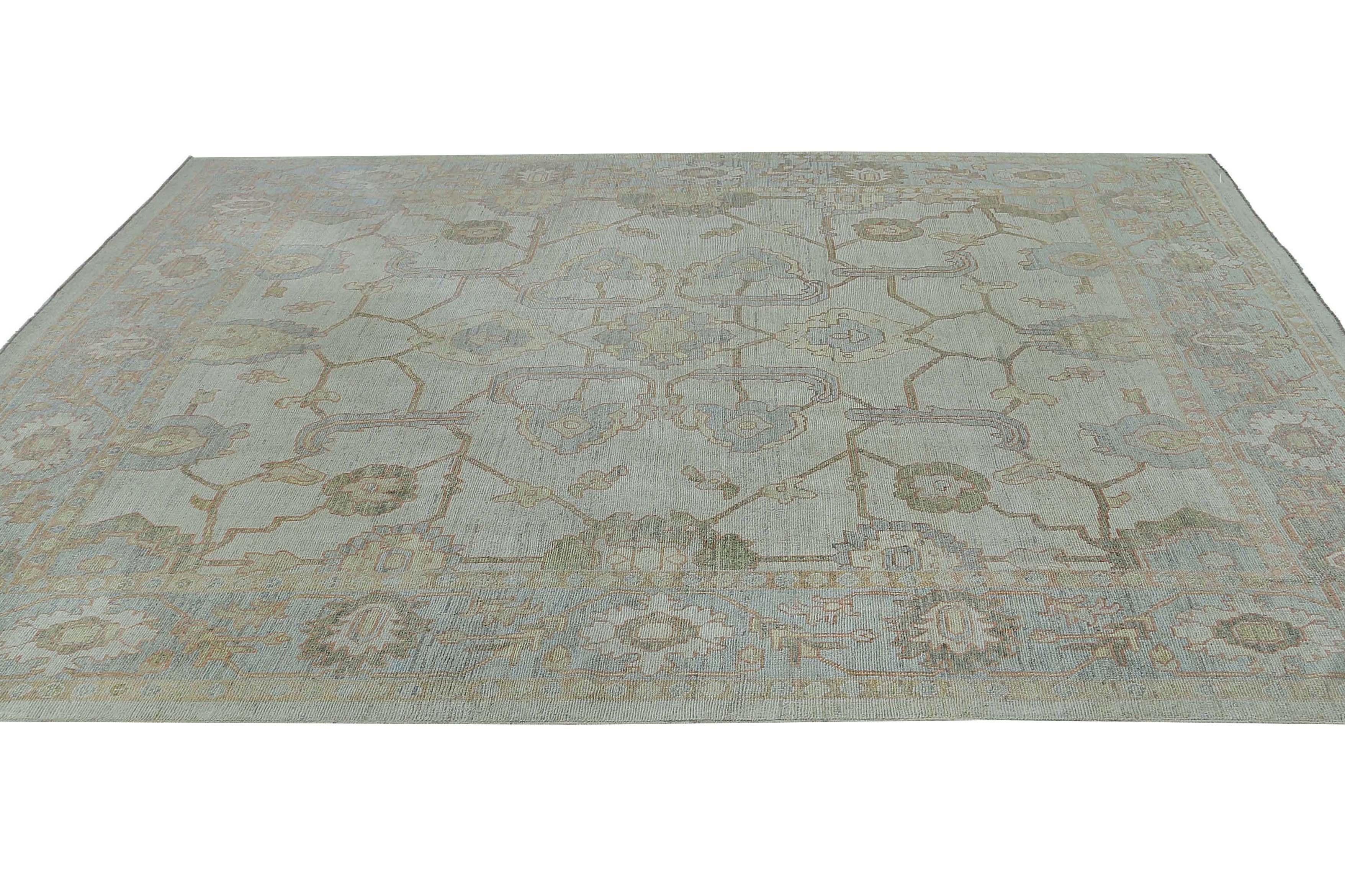 Alfombra Afgana Oushak Circa 1990 - Lana Azul Diseño Marfil - 95472 en venta 5