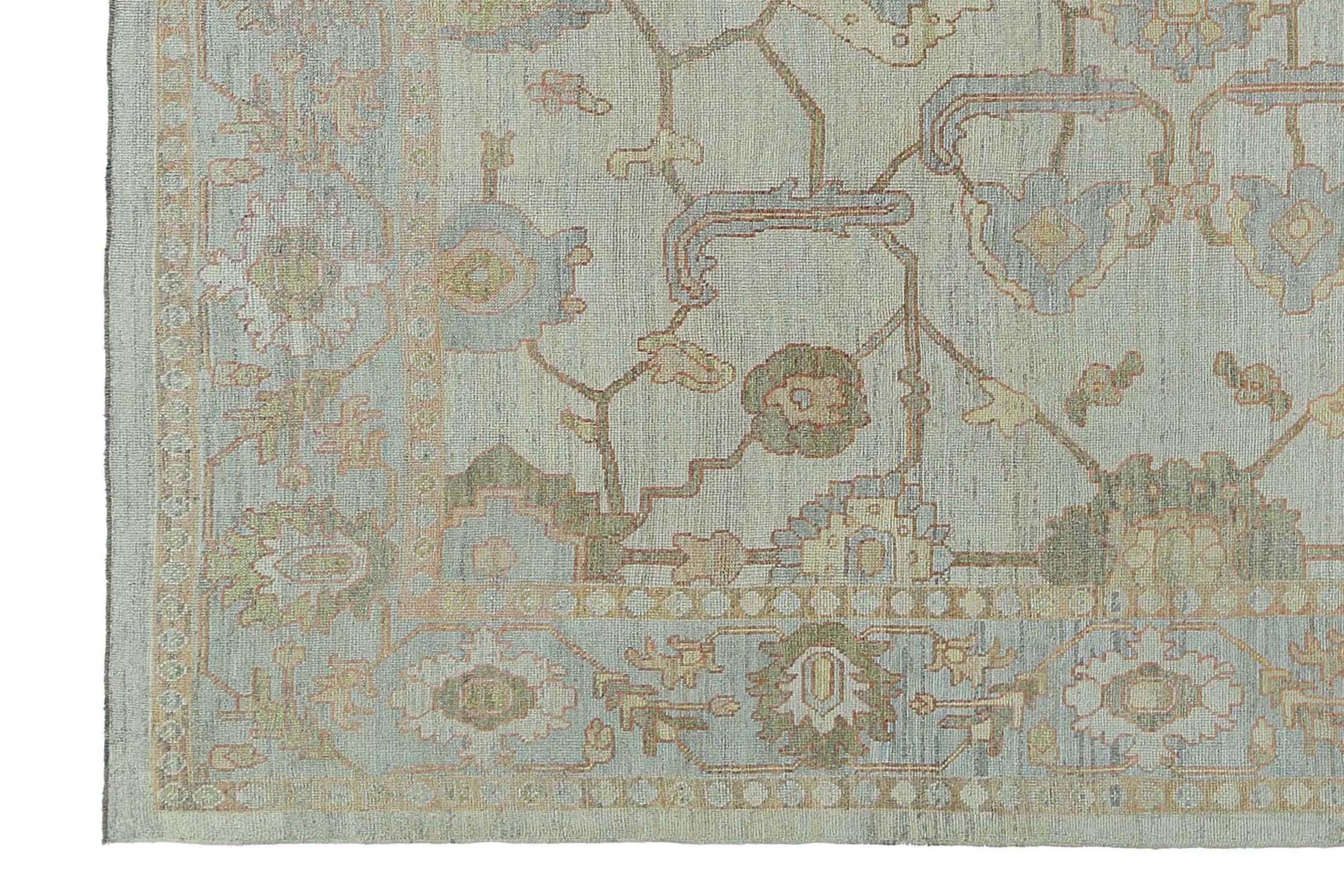 Alfombra Afgana Oushak Circa 1990 - Lana Azul Diseño Marfil - 95472 en venta 7