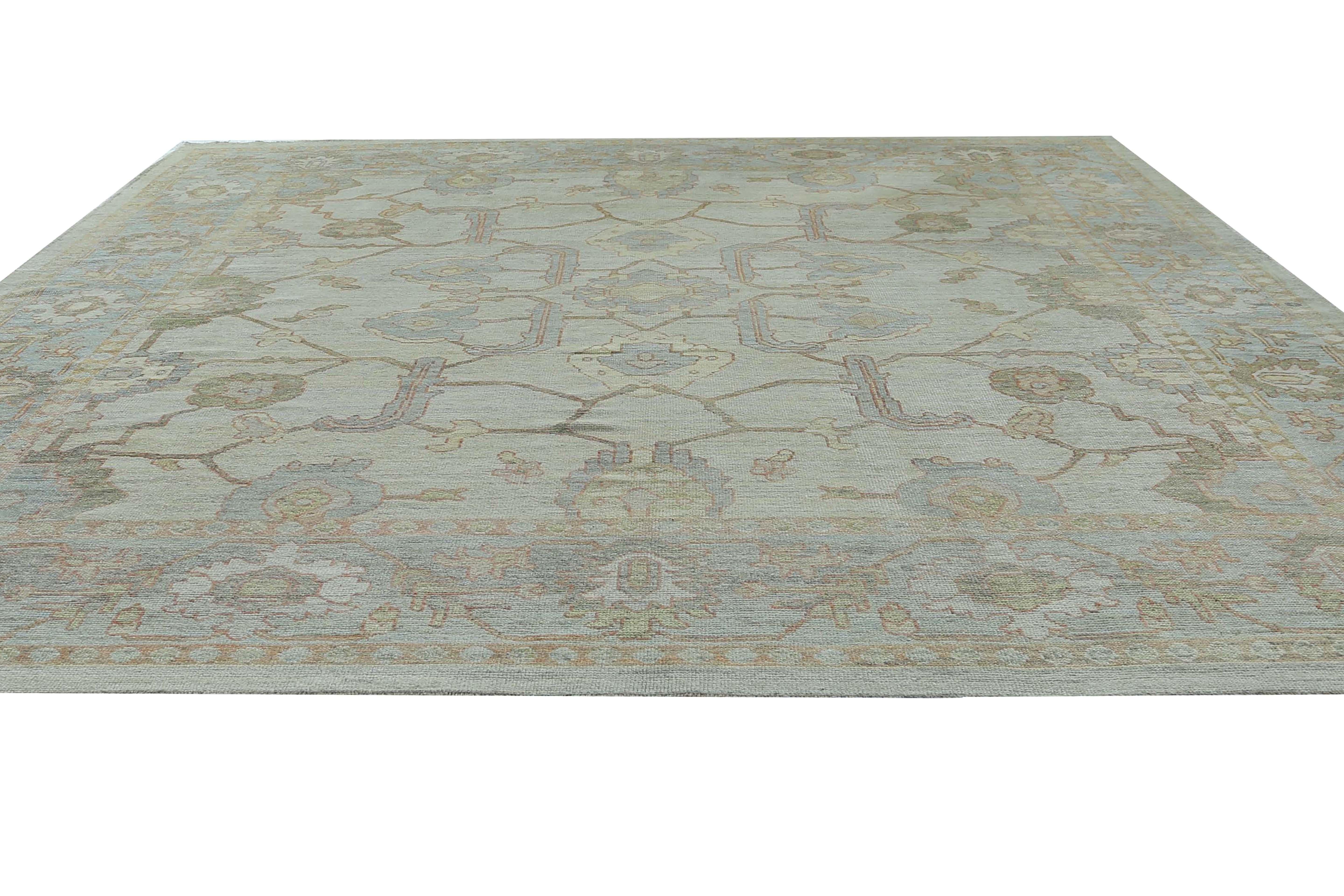 Alfombra Afgana Oushak Circa 1990 - Lana Azul Diseño Marfil - 95472 Tribal en venta