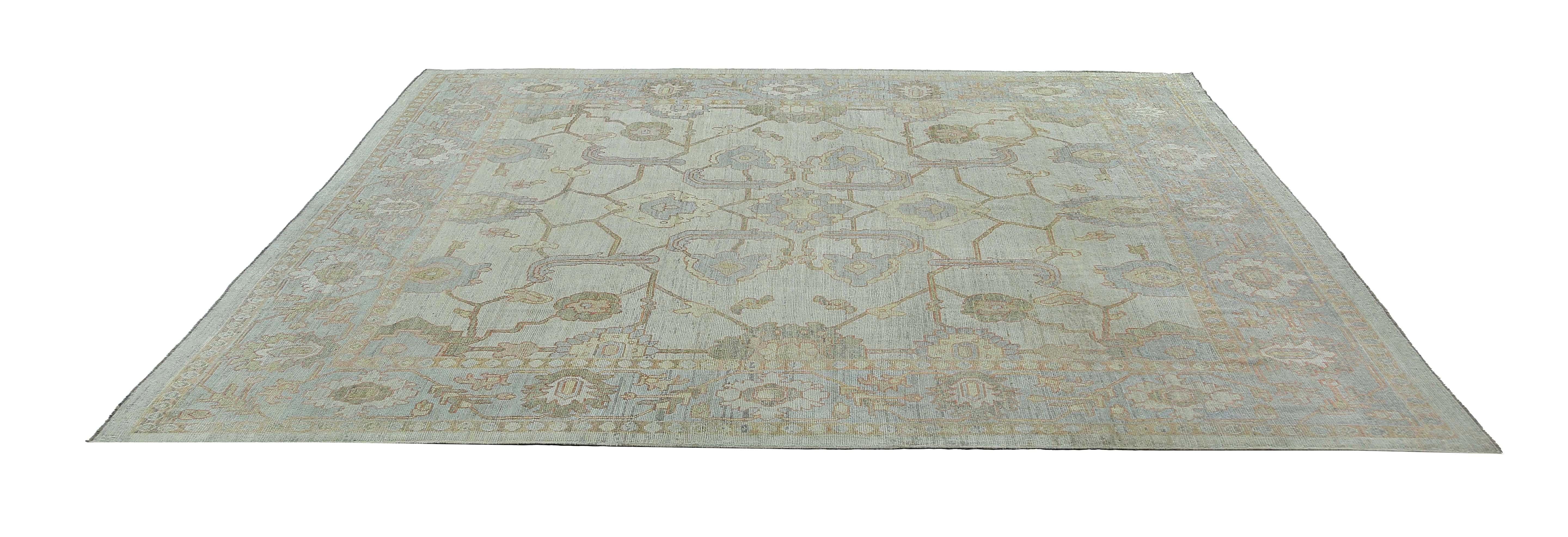 Alfombra Afgana Oushak Circa 1990 - Lana Azul Diseño Marfil - 95472 siglo XX en venta