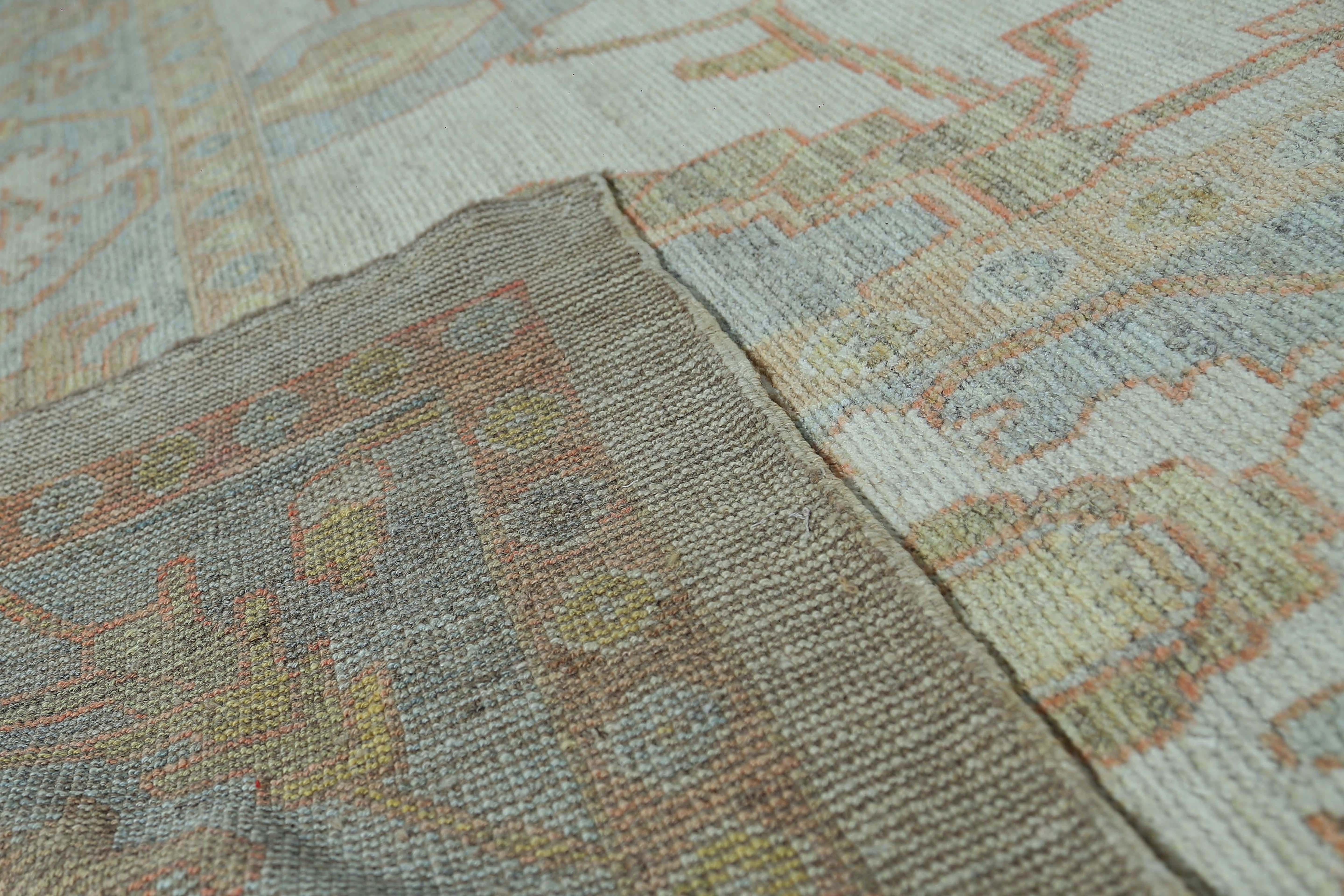 Alfombra Afgana Oushak Circa 1990 - Lana Azul Diseño Marfil - 95472 en venta 1