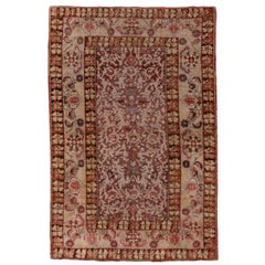 Unique Turkish Oushak Rug, Purple and Red Field, High Low Pile Unique Turkish Oushak Rug, Purple and Red Field, High Low Pile