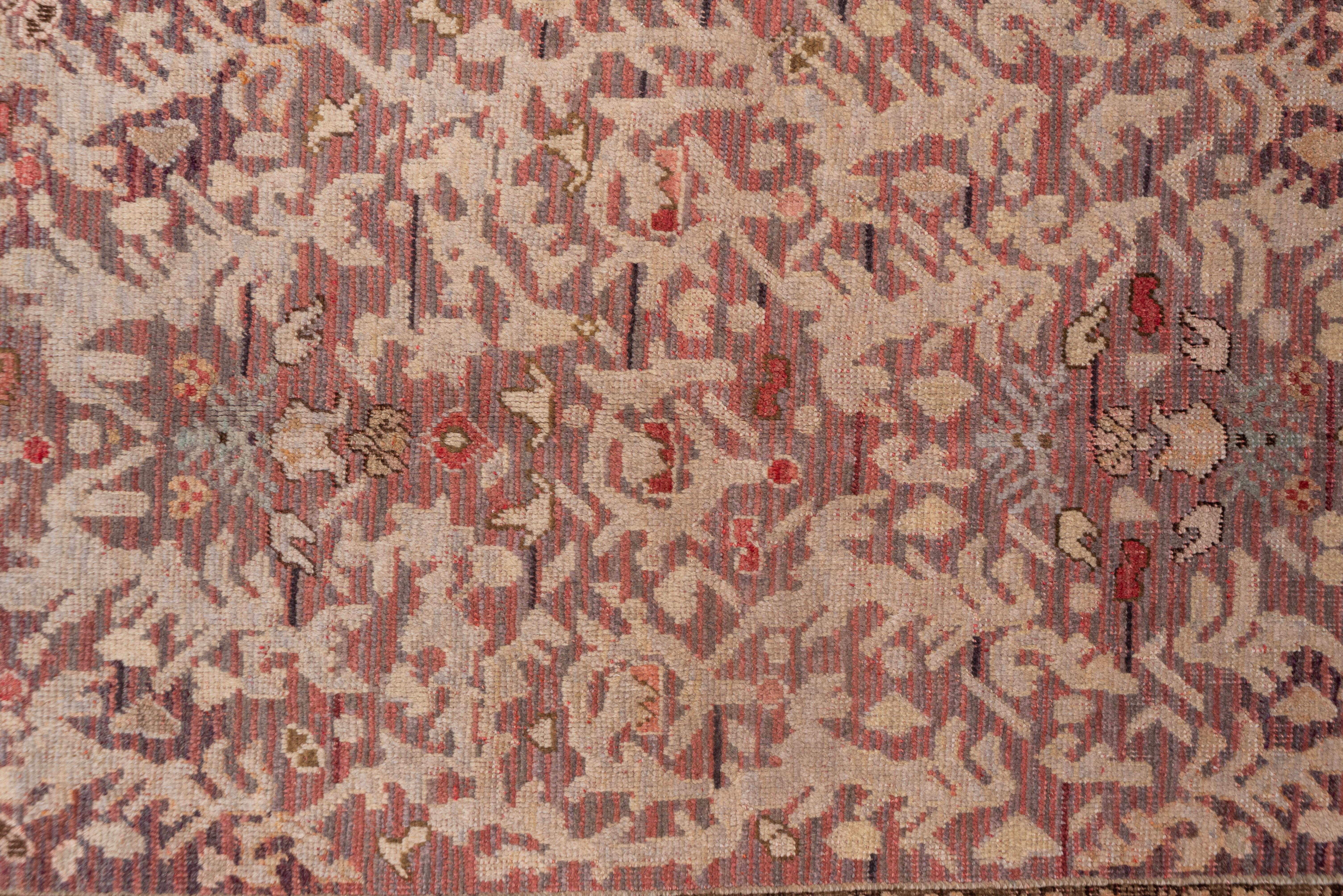 Hand-Knotted Unique Turkish Oushak Rug, Purple and Red Field, High Low Pile