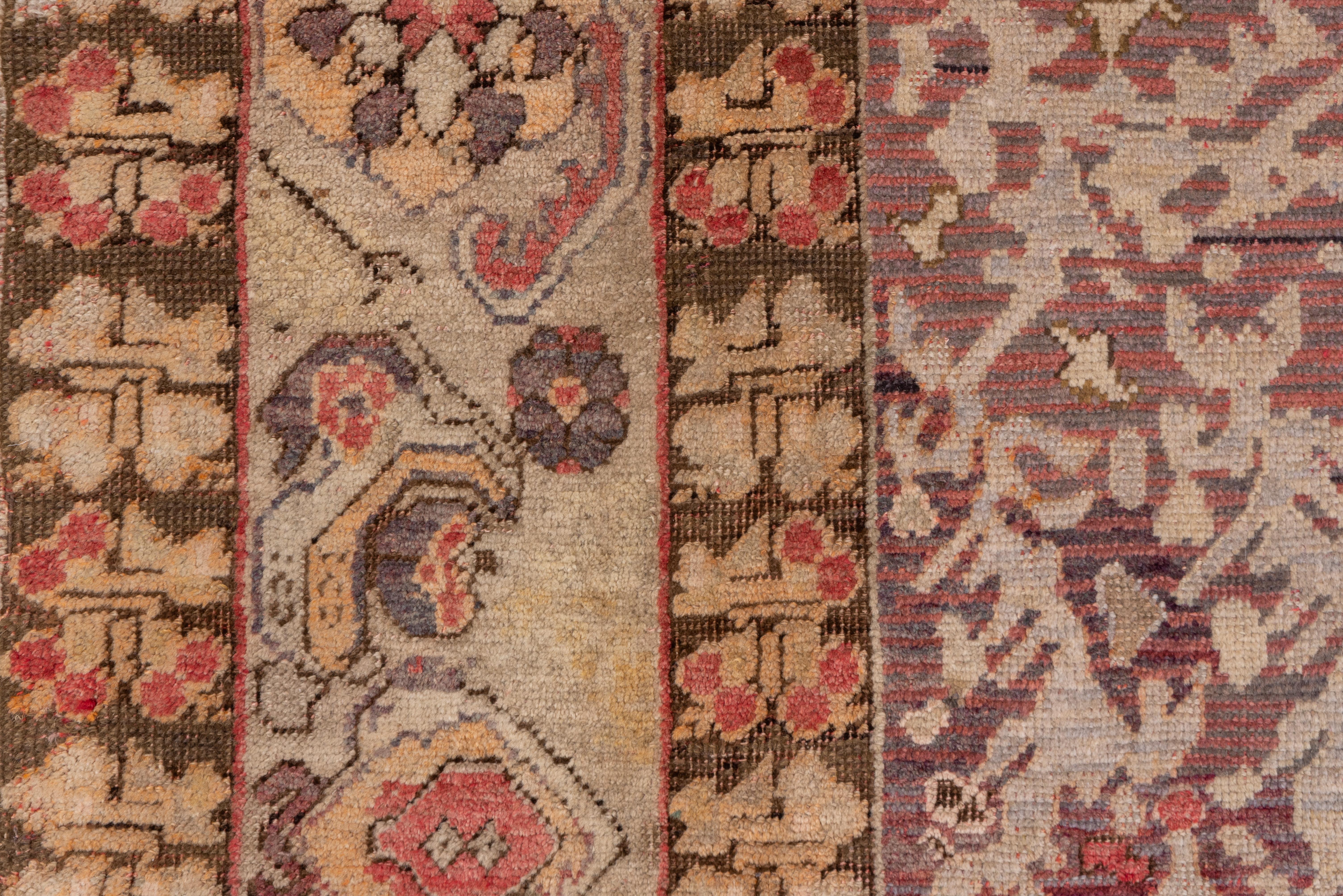 Mid-20th Century Unique Turkish Oushak Rug, Purple and Red Field, High Low Pile