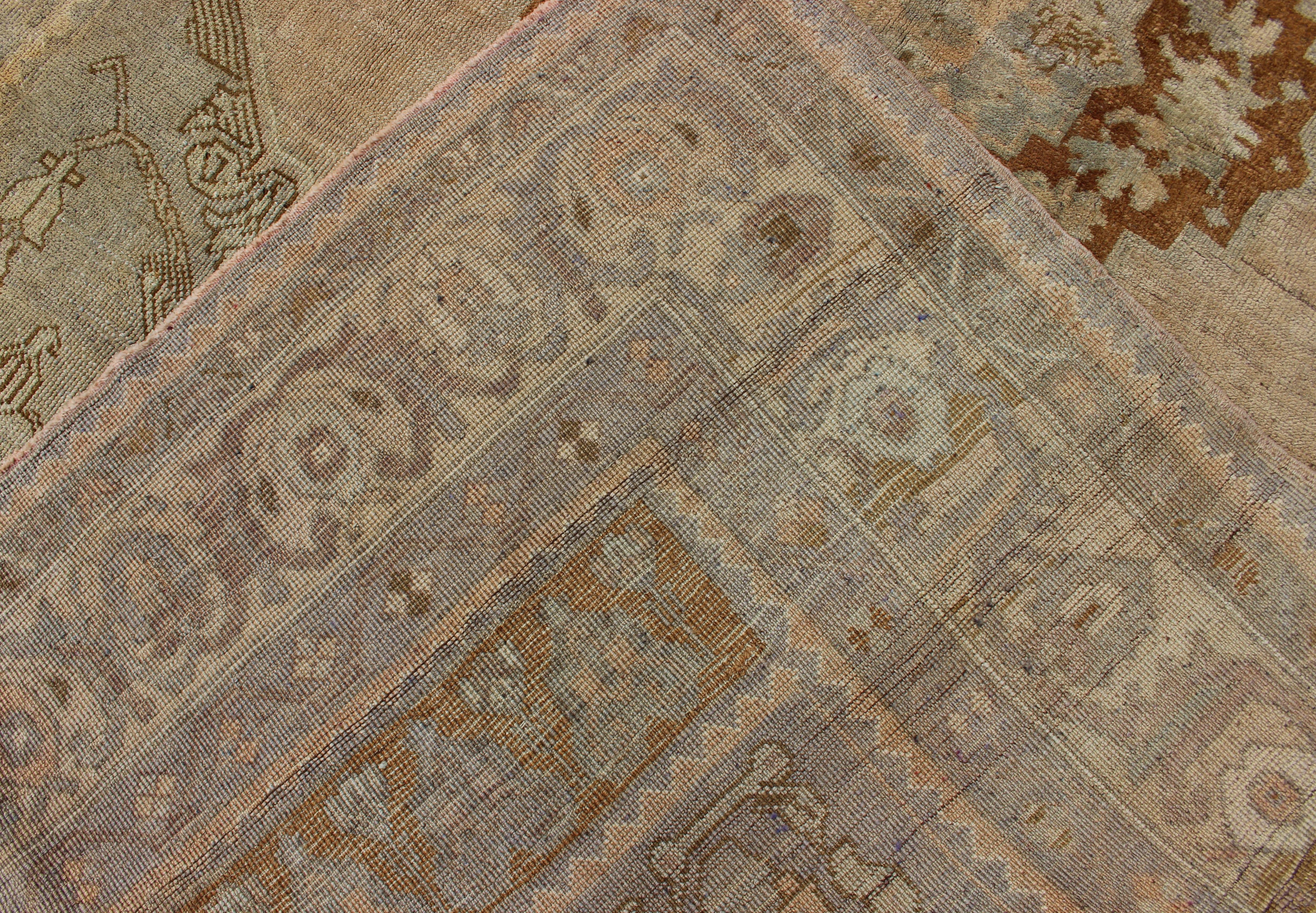 Unique Turkish Oushak Rug with Muted Colors in Taupe, Gray, Ice Blue and L.Green For Sale 5