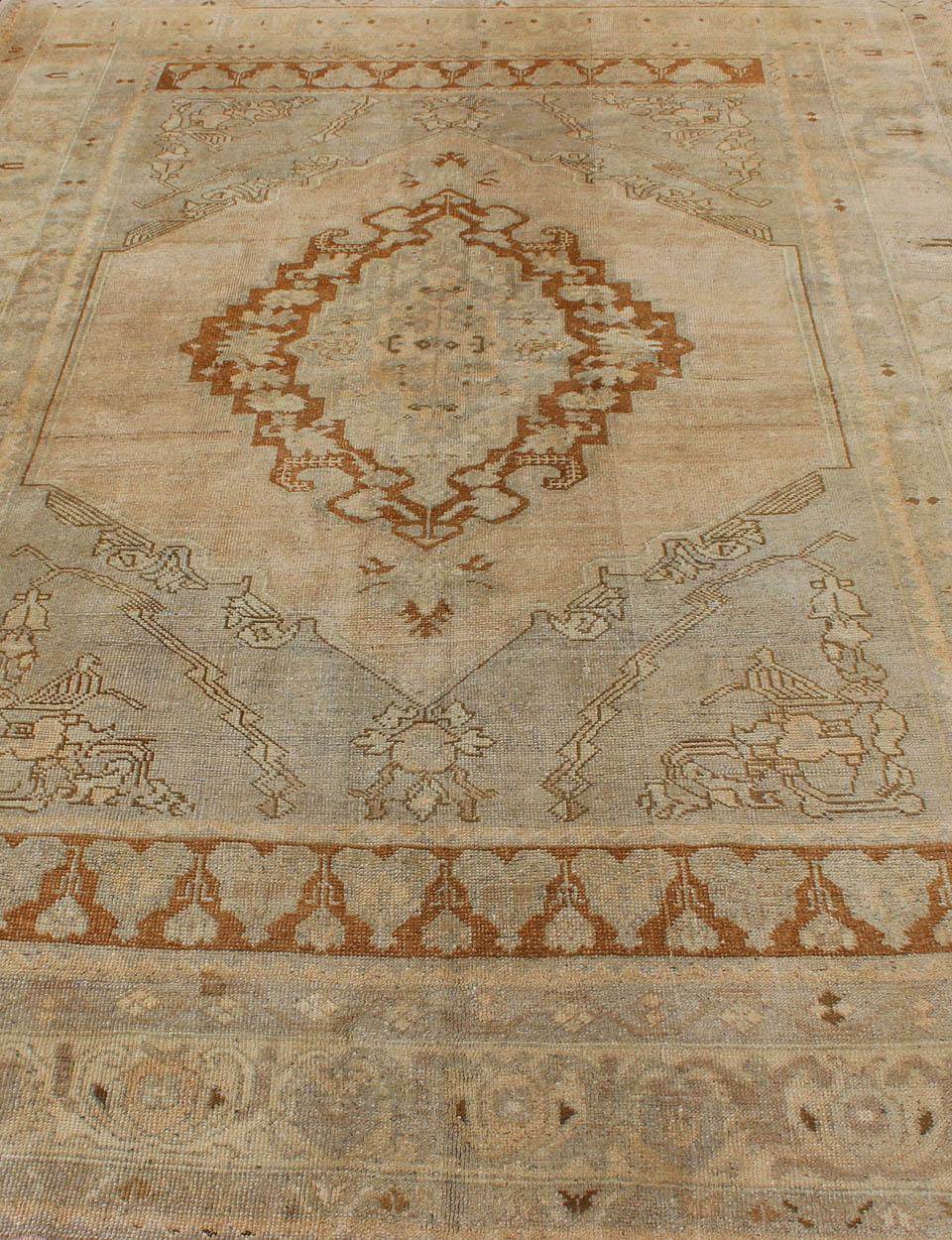 Unique Turkish Oushak Rug with Muted Colors in Taupe, Gray, Ice Blue and L.Green For Sale 2