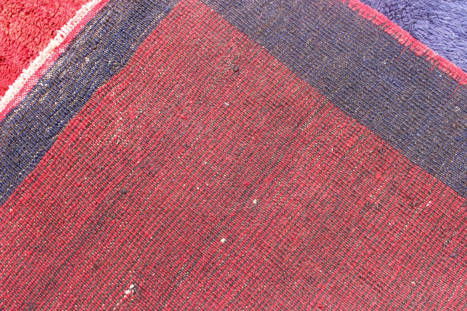 Alfombra Turca Tulu de Moderno Diseño Minimalista en Azul, Rojo y Lujosa Lana en venta 6
