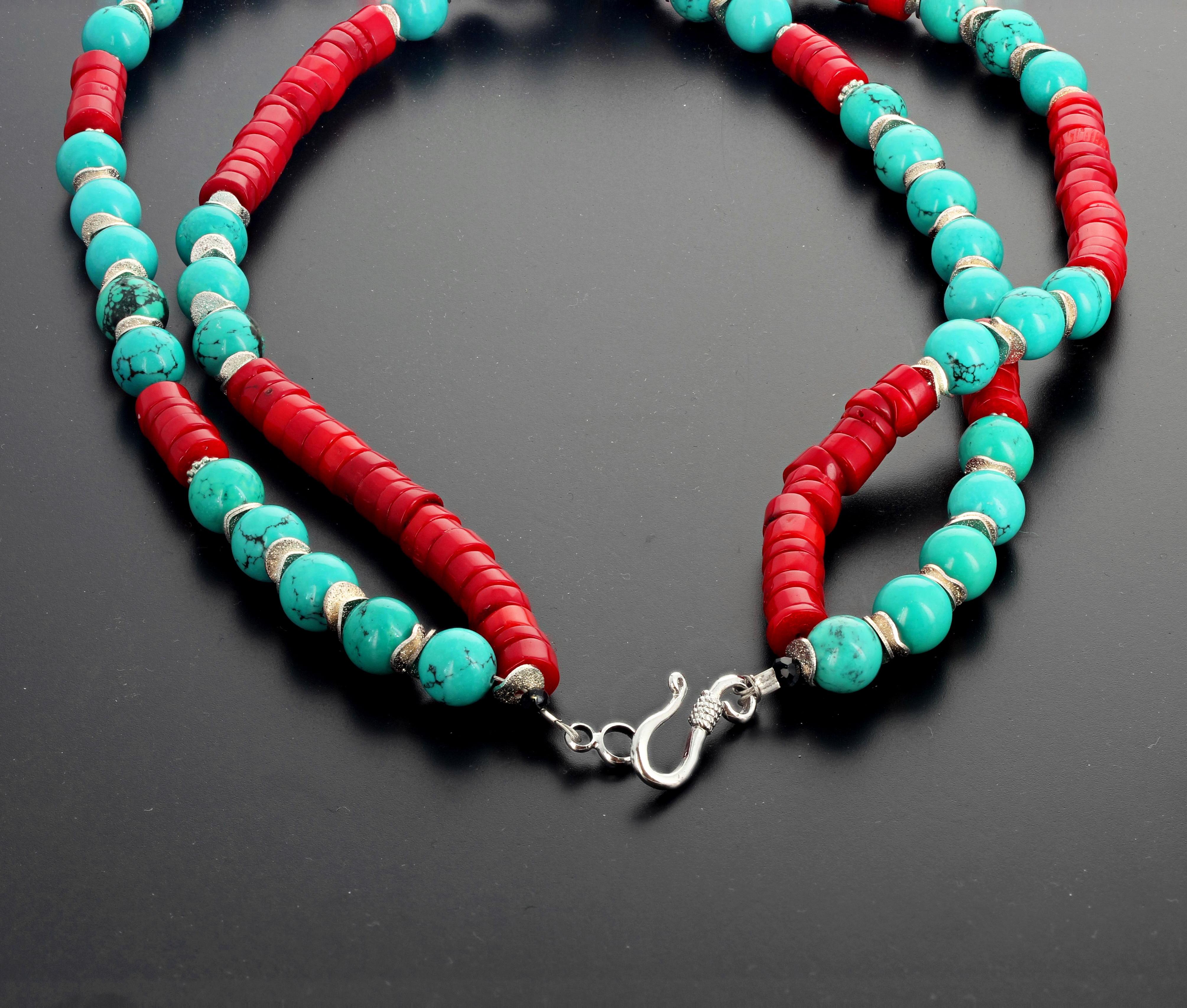 Gemjunky BoHo Chic Turquoise and Red Bamboo Coral Double Strand Necklace 1