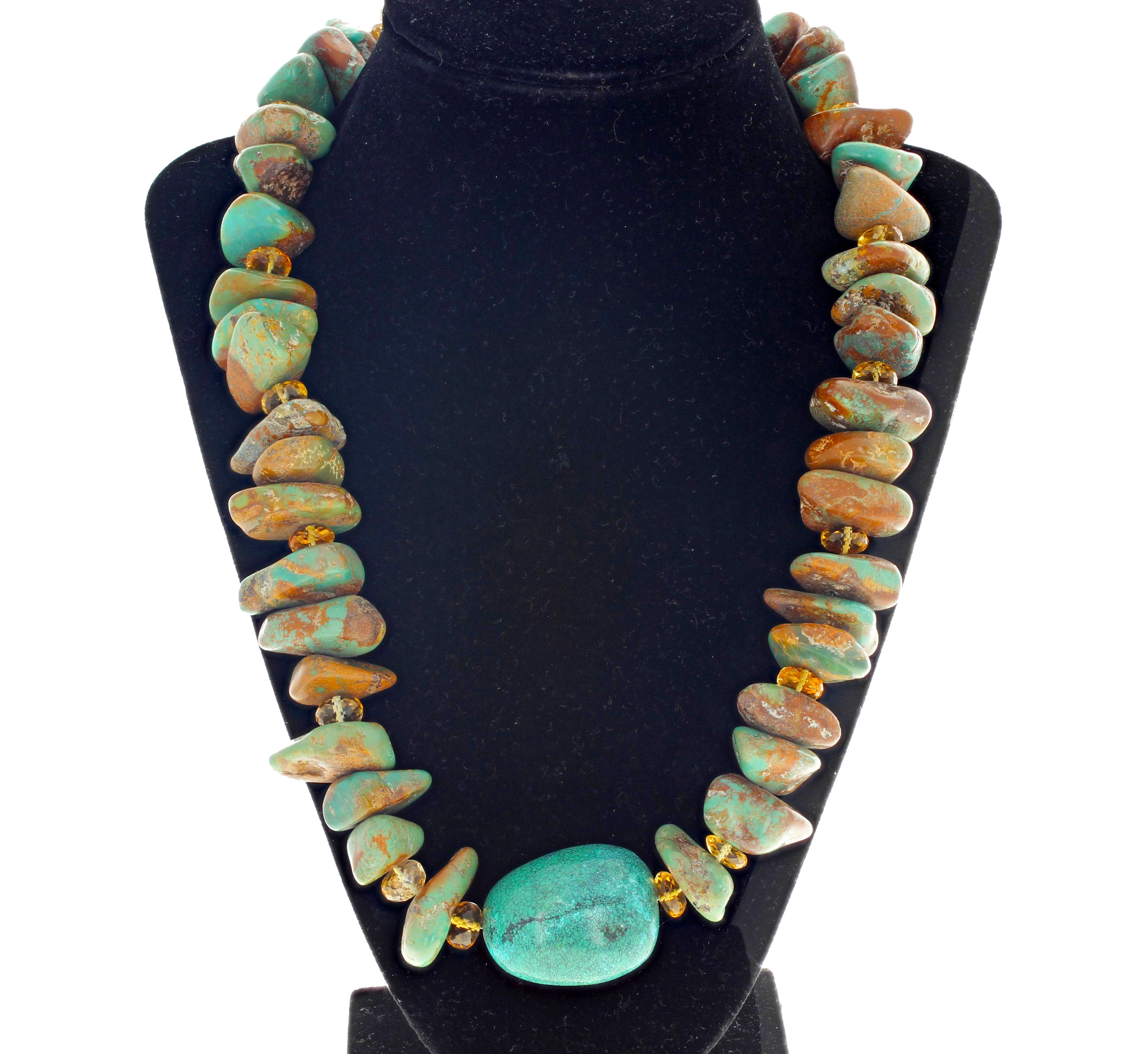 Mixed Cut Gemjunky Fascinating Large Natural Turquoise and Turquoise and Citrine Necklace