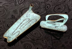 unique turquoise burnished solid brass WRITING DESK SET Vienna Austria 1950's