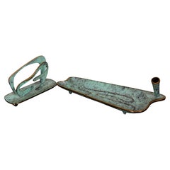 unique turquoise burnished solid brass WRITING DESK SET Vienna Austria 1950's