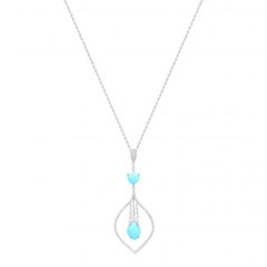 Unique Turquoise  Diamond White 14k Gold Pendant Necklace for Her