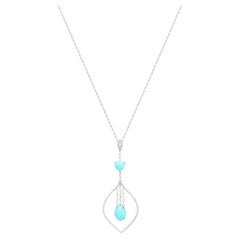  Unique Turquoise  Diamond White 14k Gold Pendant Necklace for Her