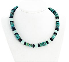 Gemjunky Exquisite 16" Turquoise, Faceted Onyx Discs & Quartz Necklace