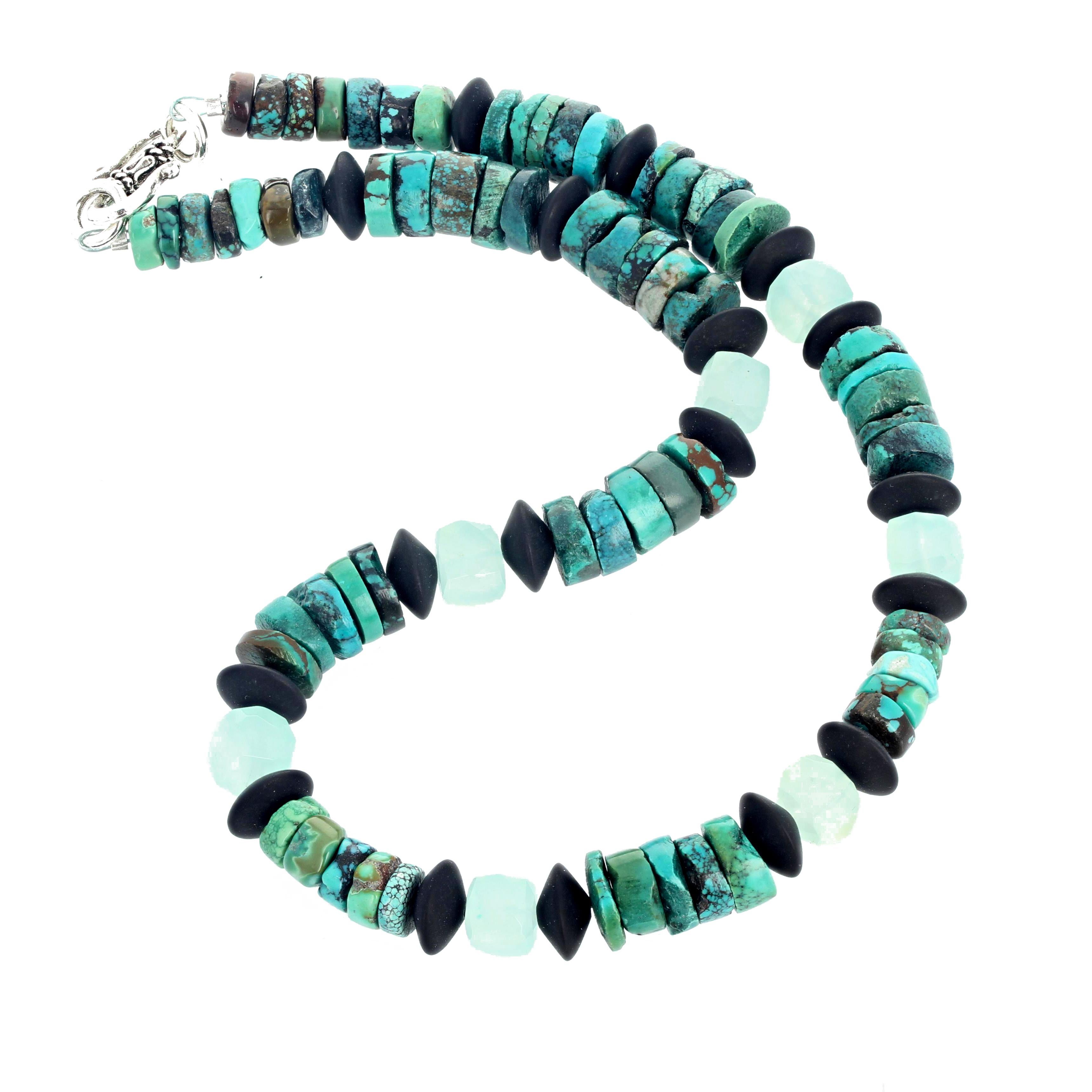 Gemjunky Exquisite 16" Turquoise, Faceted Onyx Discs & Quartz Necklace