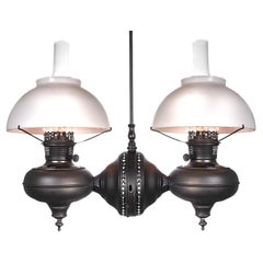 Unique Twin Oil Lamp Chandelier - Newly Electrified