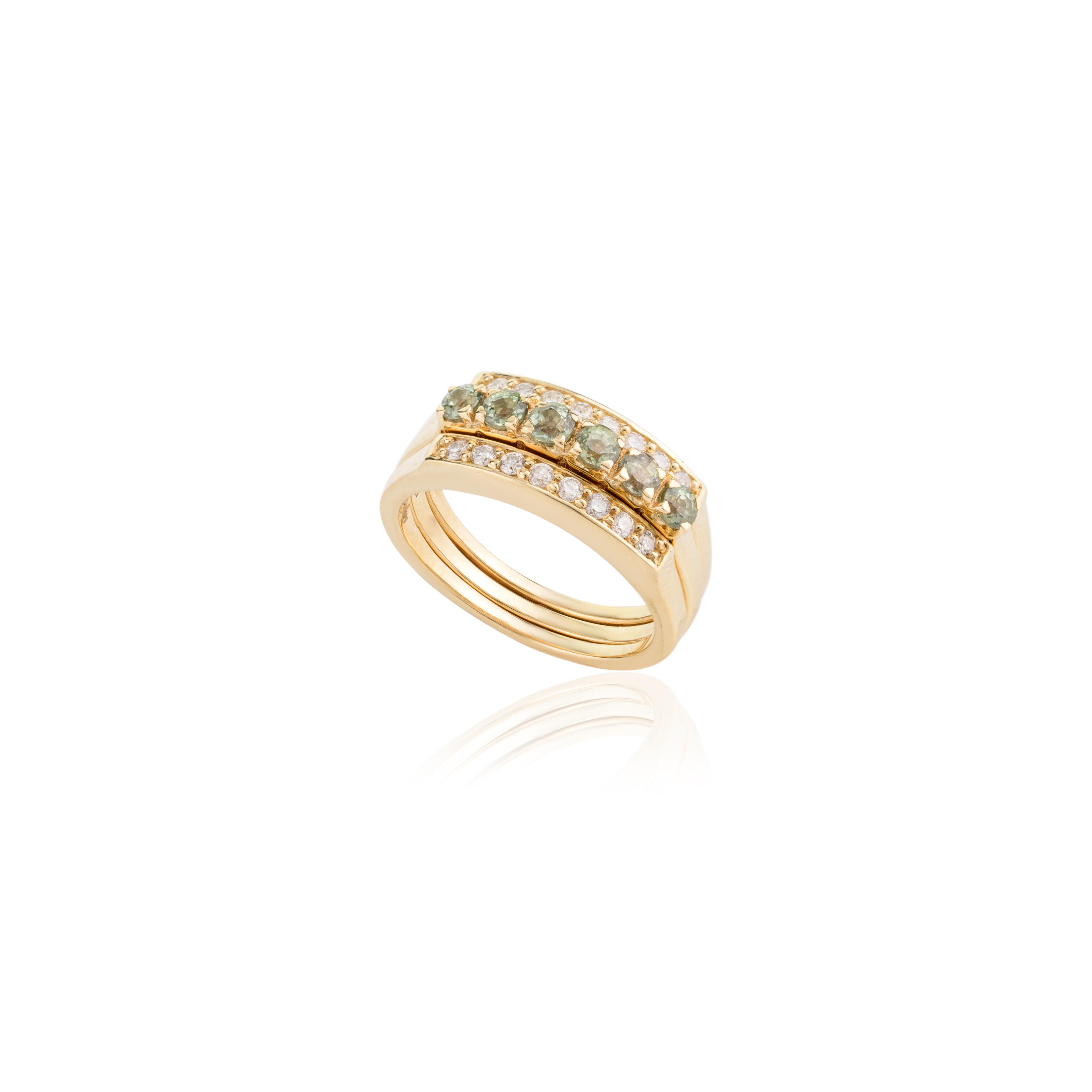 For Sale:  Unique Two-in-One Green Sapphire and Diamond Wedding Ring 14k Solid Yellow Gold 10
