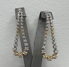 Unique Two Tone 18k Gold Natural Diamond Drop Earrings, Illusion Setting