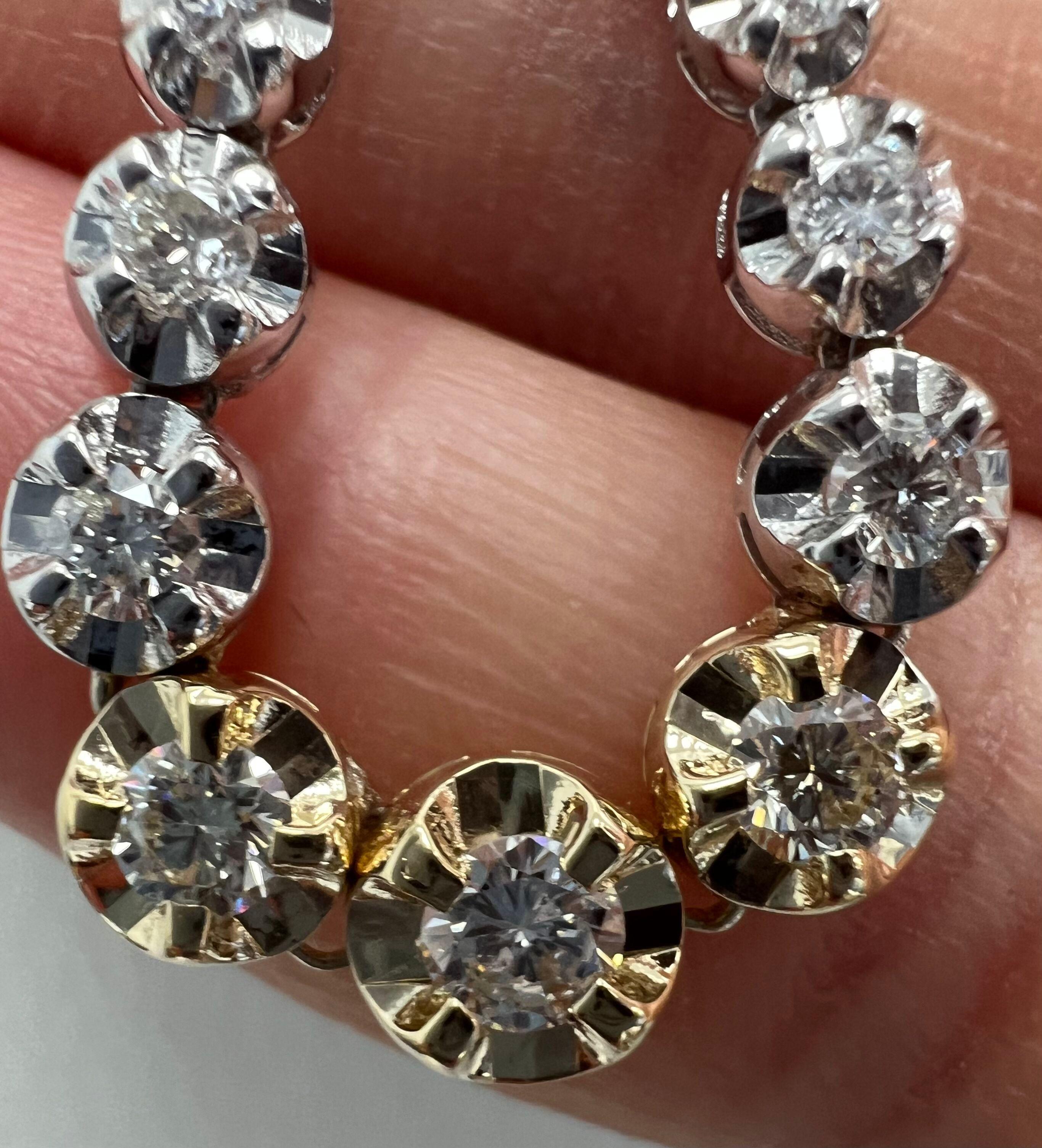 Unique Two Tone 18k Gold Natural Diamond Drop Earrings, Illusion Setting In New Condition For Sale In Great Neck, NY