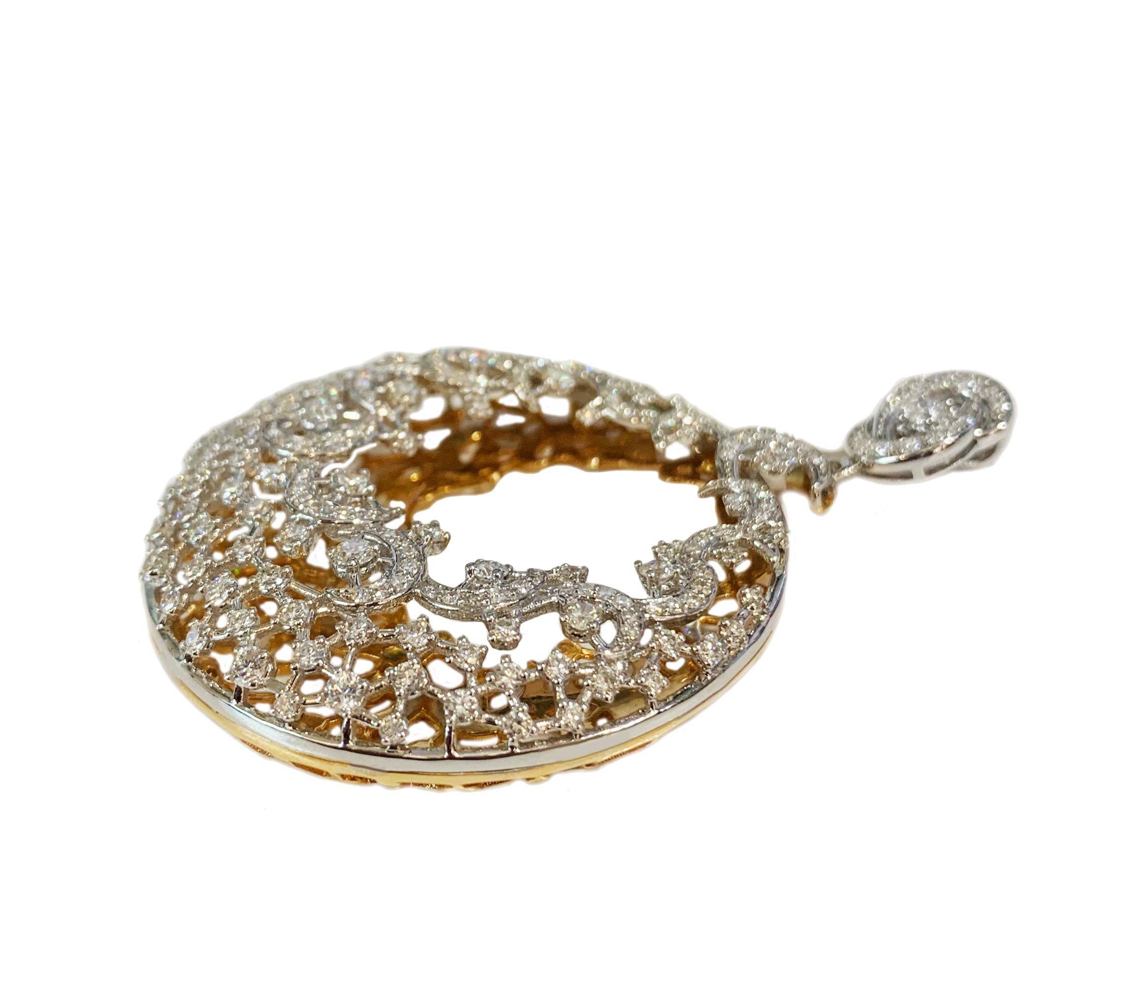 Women's or Men's Unique Two Tone Gold Pendant with Diamonds For Sale