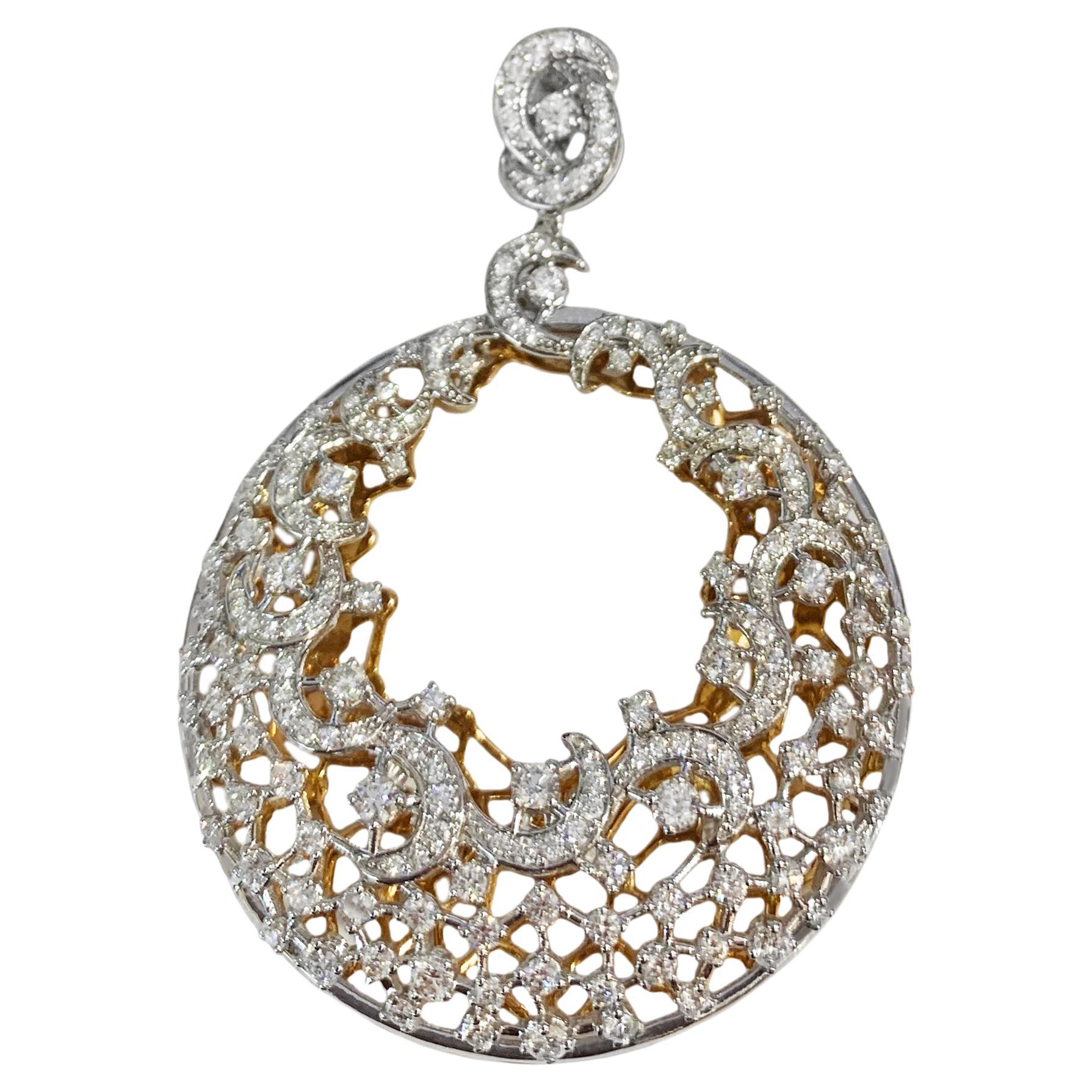 Unique Two Tone Gold Pendant with Diamonds