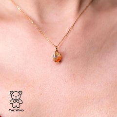Unique Two-Tone Mexican Fire Opal Diamond Pendant Necklace in 18K Yellow Gold