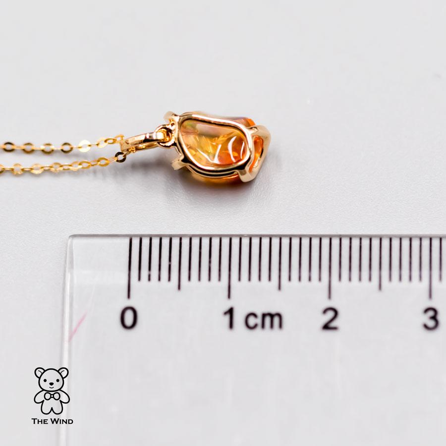 Artist Unique Two-Tone Mexican Fire Opal Diamond Pendant Necklace in 18K Yellow Gold For Sale