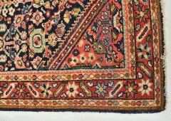 Unique Two-Toned Greens Antique Rug in Navy Lattice Design with Green Medallion