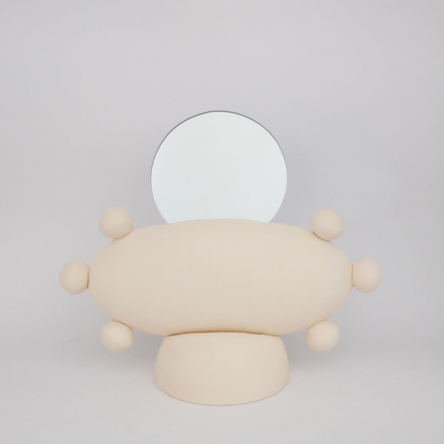 Unique UFO mirror by Ia Kutateladze
Dimensions: W 33 x H 26 cm
Materials: Clay

UFO 02 is a hand built ceramic mirror. Playful and bold functional decorative object, for various types of interiors.

IAAI / Ia Kutateladze is a Georgian