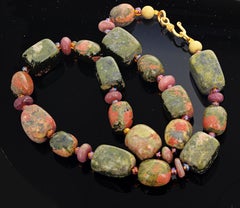 Fascinating Unique Russian Unakite Jasper and Tourmaline Necklace
