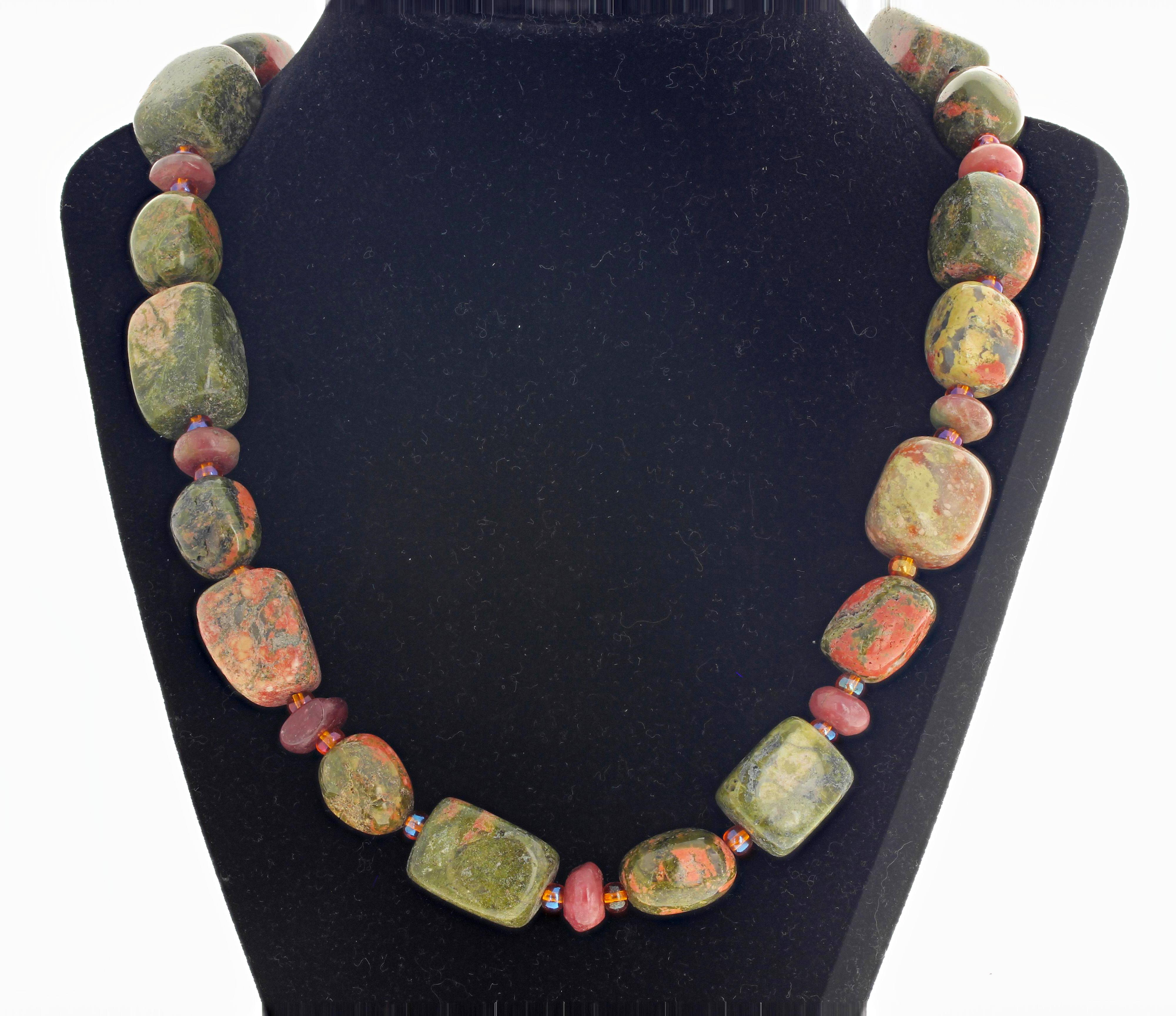 Fascinating Unique Russian Unakite Jasper and Tourmaline Necklace In New Condition In Raleigh, NC