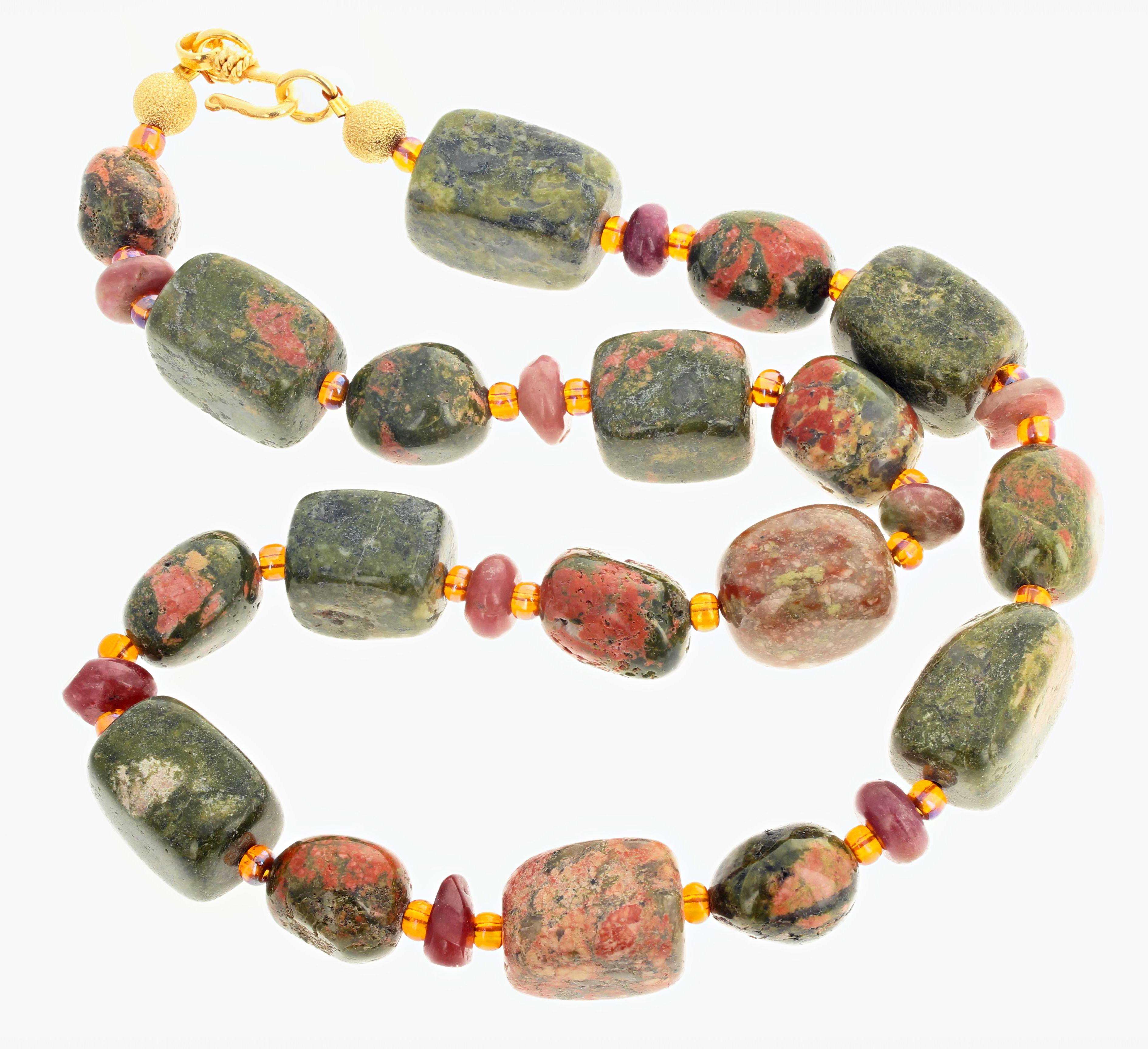 Women's or Men's Fascinating Unique Russian Unakite Jasper and Tourmaline Necklace