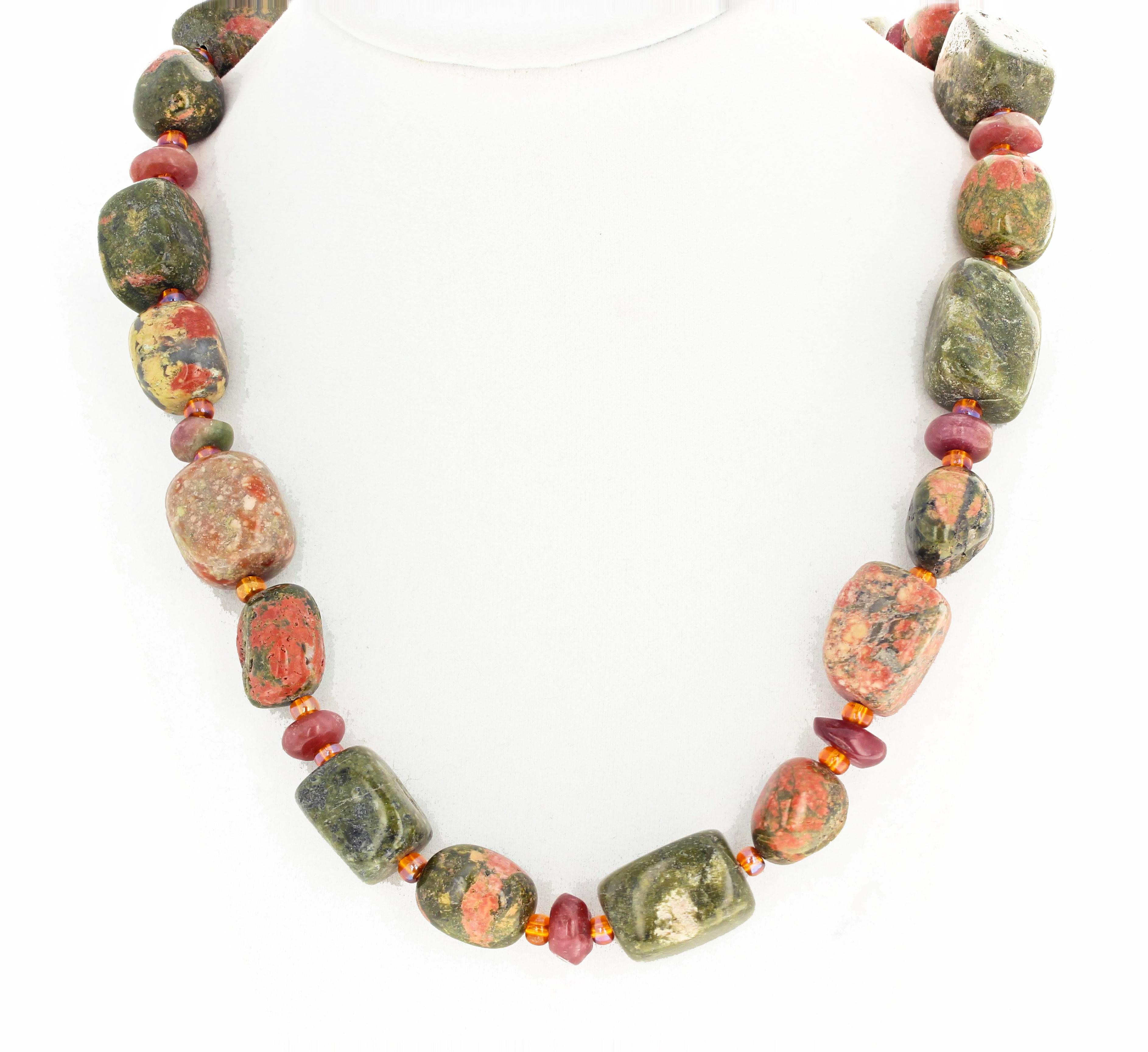 Fascinating Unique Russian Unakite Jasper and Tourmaline Necklace 1