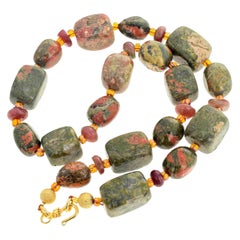 Fascinating Unique Russian Unakite Jasper and Tourmaline Necklace