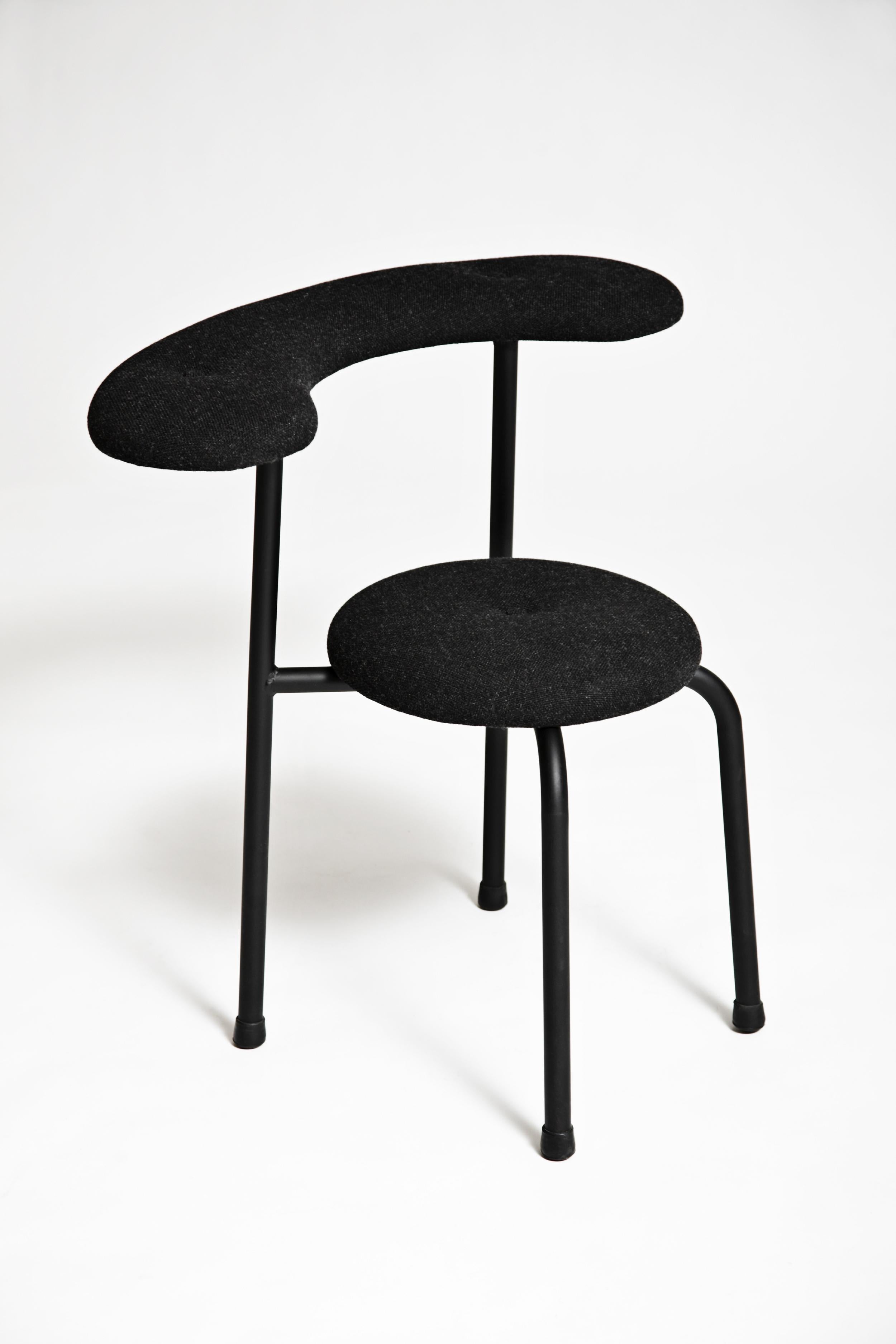Unique upholstered bug stool by Kim Thome
Dimensions: W 55 x D 55 x  H 70 cm
Materials: Steel frame, powder coated, ebonised ash

Kim Thomé is a Norwegian designer based in London.