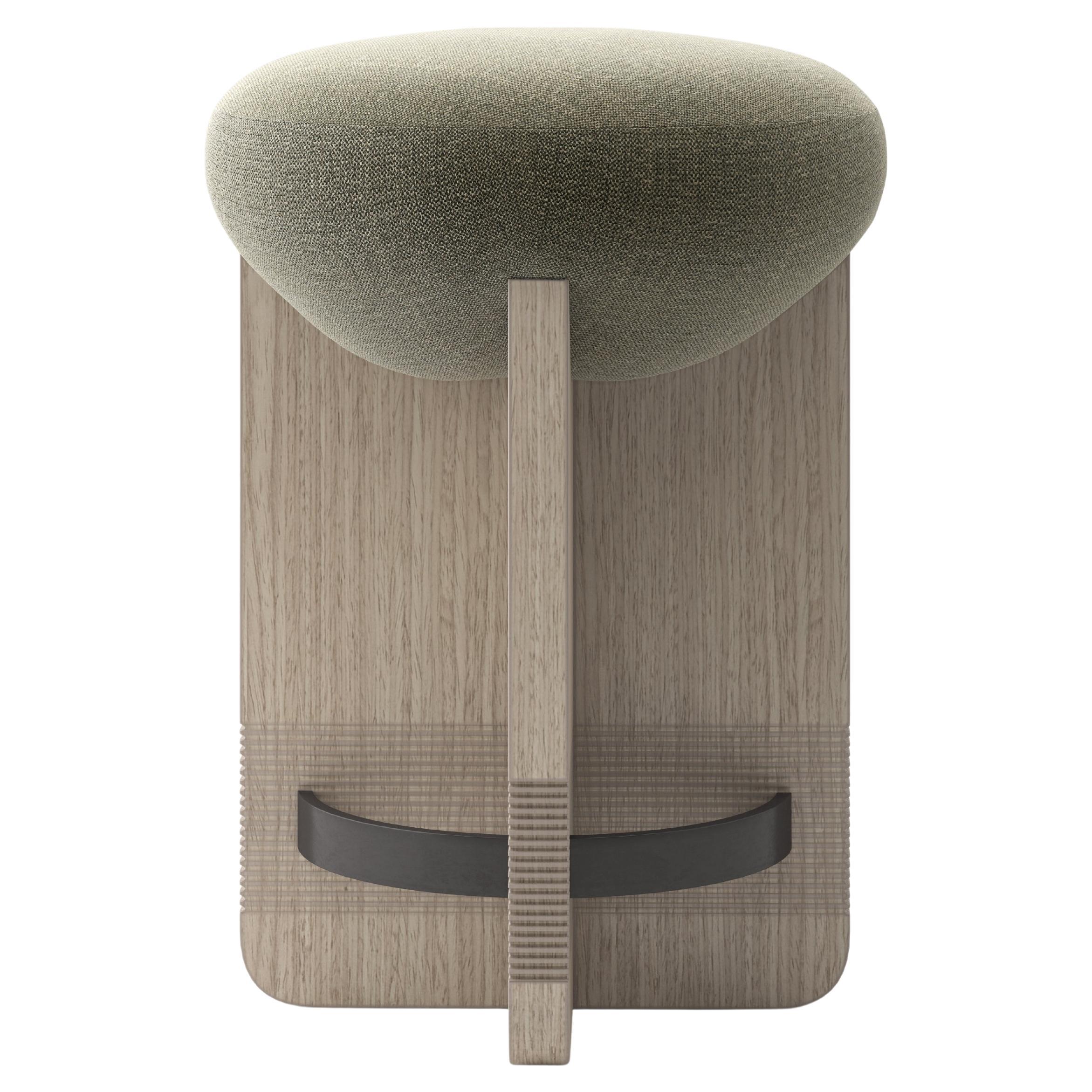 Unique Upholstered, Wood and Metal "X" Stool, Parisii Collection For Sale