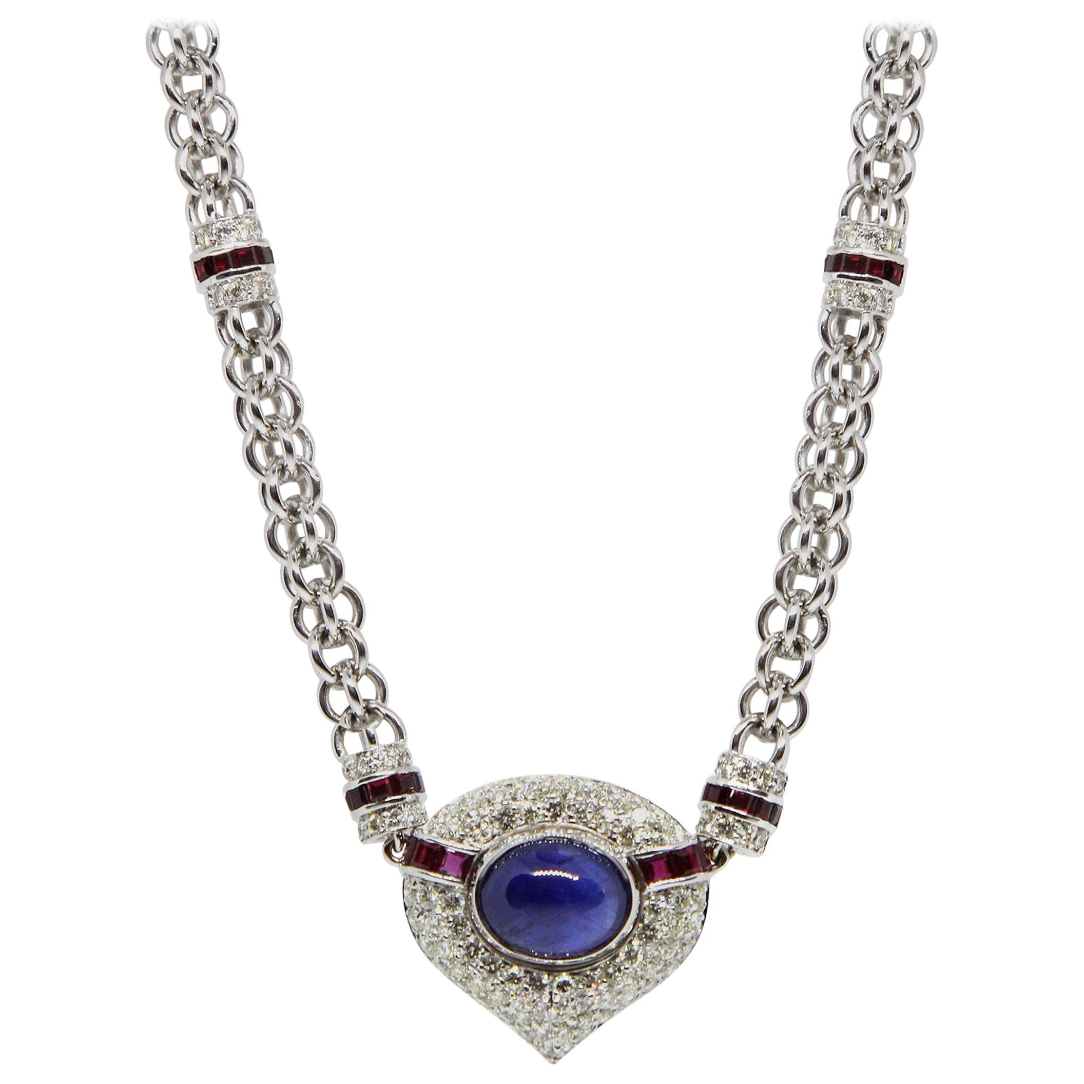 Vacheron Constantin Rare Diamond Ruby and Sapphire Necklace and Earrings Set For Sale