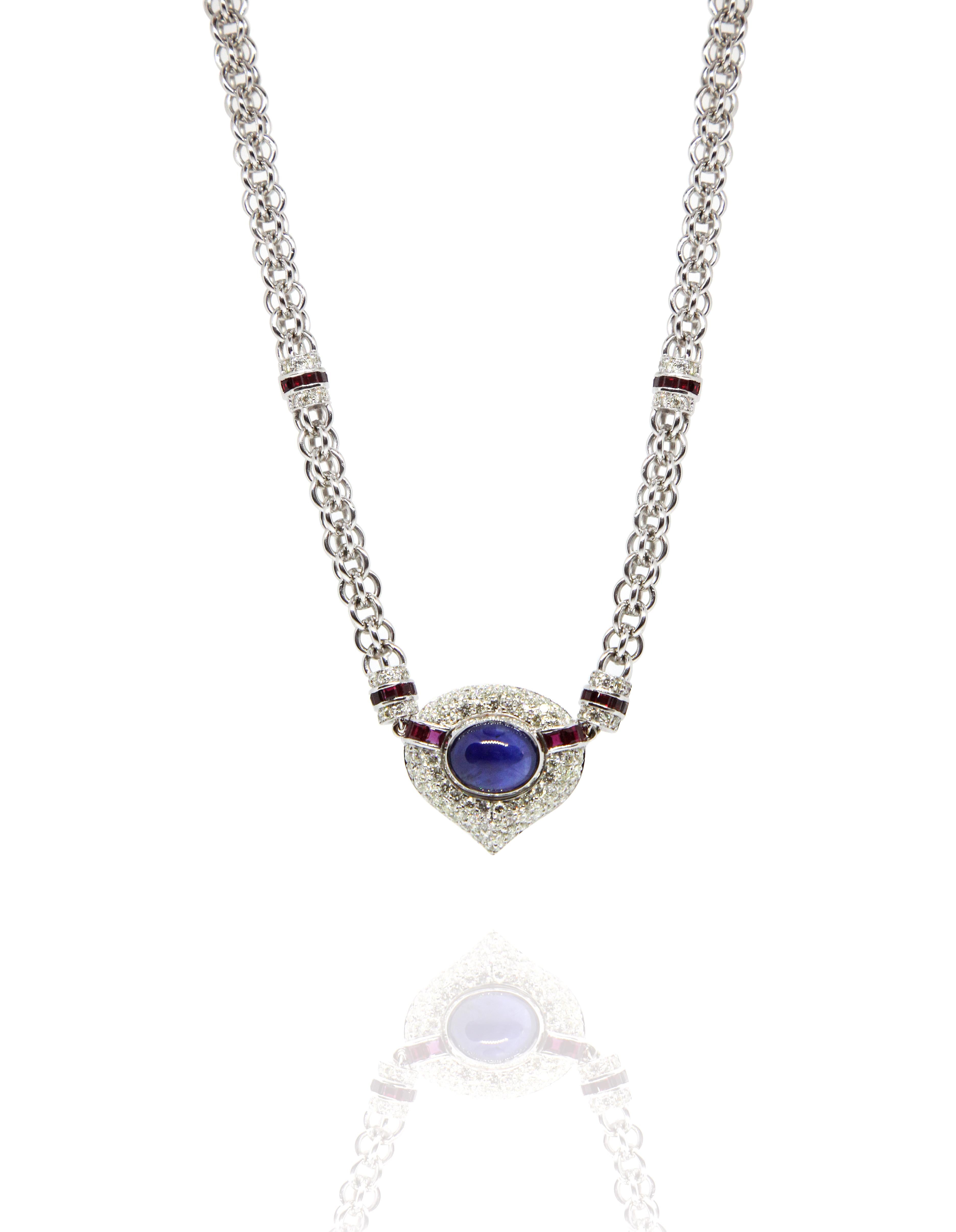 Vacheron Constantin: Set aus Halskette und Ohrringen, seltener Diamant Rubin und Saphir (Brillantschliff) im Angebot