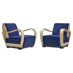 Unique Valzania Pair of Lounge Chairs in Parchment and Blue Upholstery