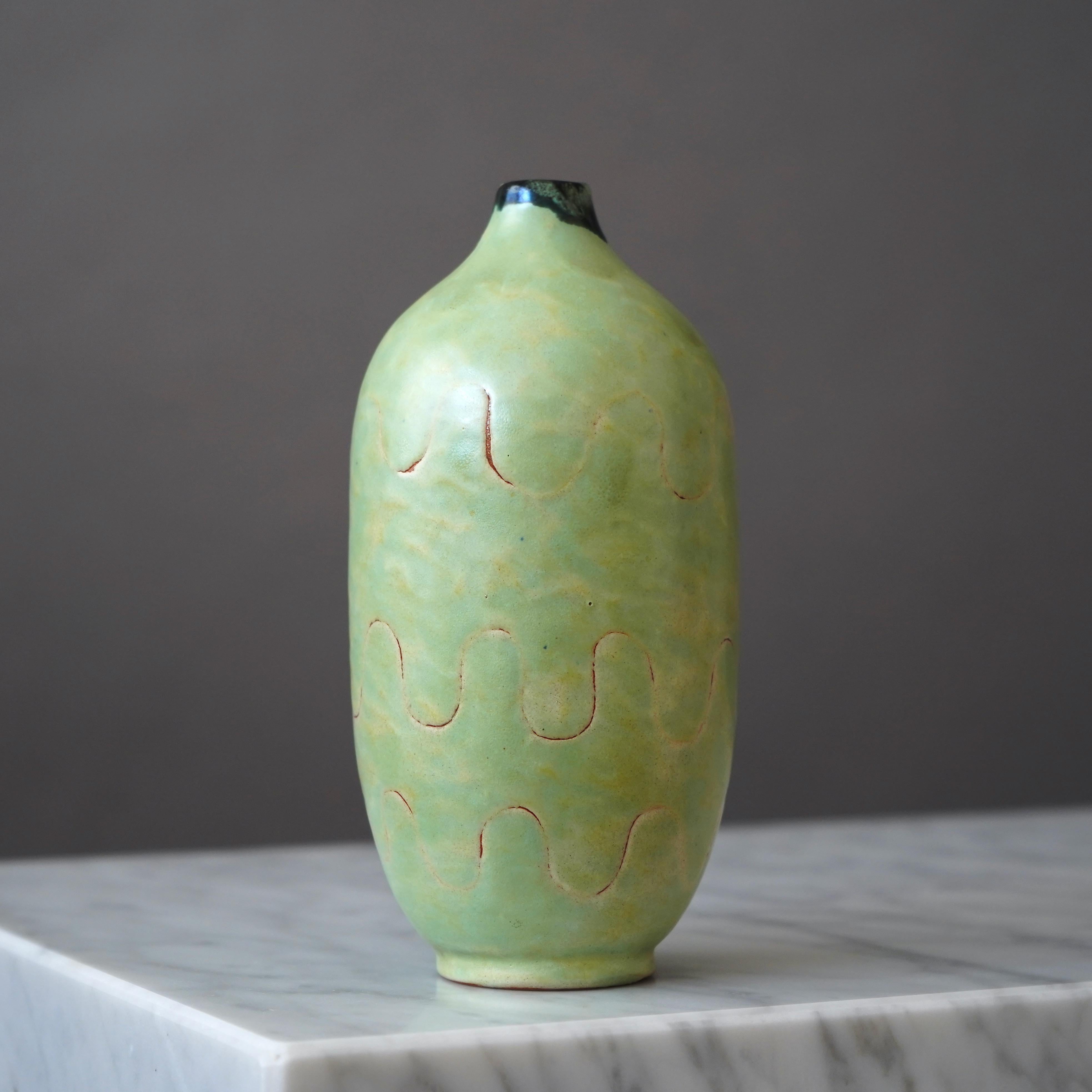 Scandinavian Modern Unique Vase by Anna-Lisa Thomson. Upsala Ekeby, Sweden, 1940s For Sale