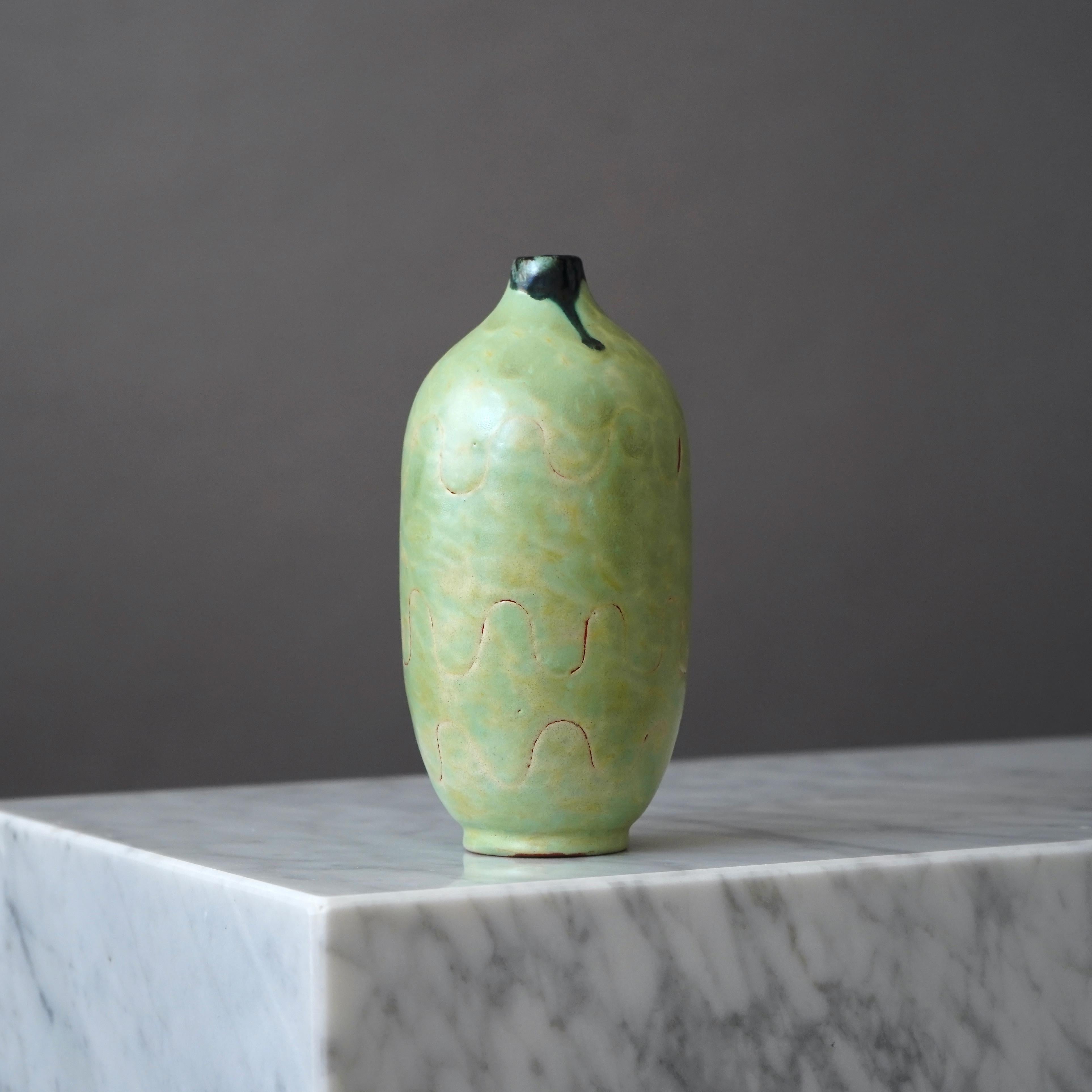 Swedish Unique Vase by Anna-Lisa Thomson. Upsala Ekeby, Sweden, 1940s For Sale