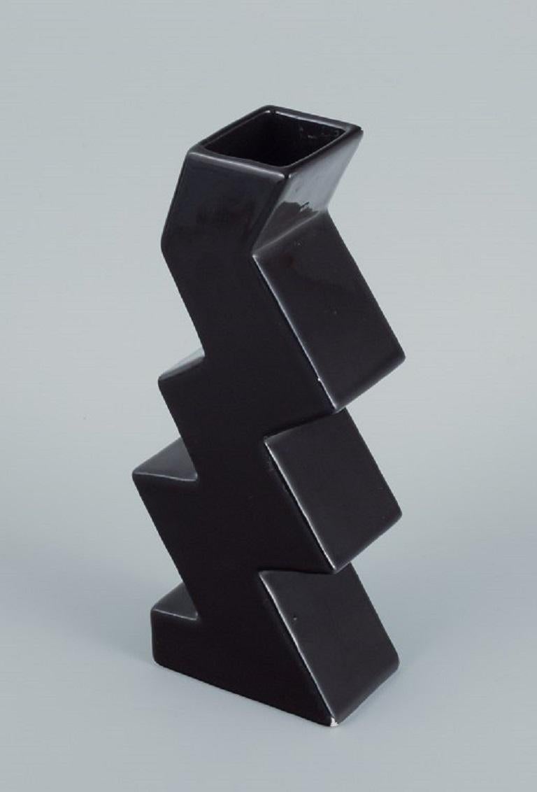 Glazed Unique Vase in a Zigzag Shape and Black Glaze, Late 1900s For Sale