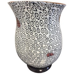 Vase unique à motifs floraux blancs et noirs de Tino Rossi Murano