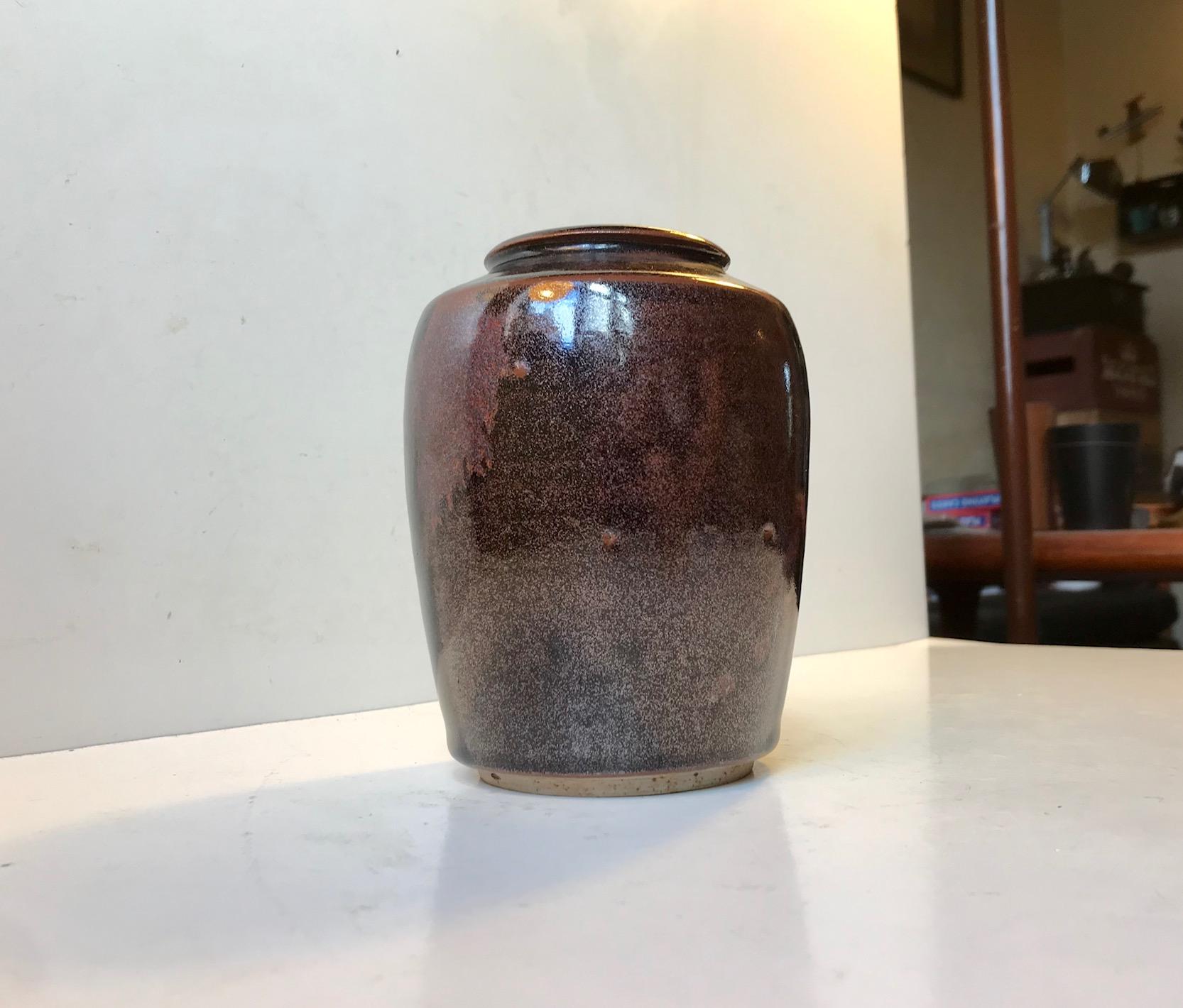 Danish Unique Vase in Tenmoku Glaze by Merethe Bloch, 1970s For Sale