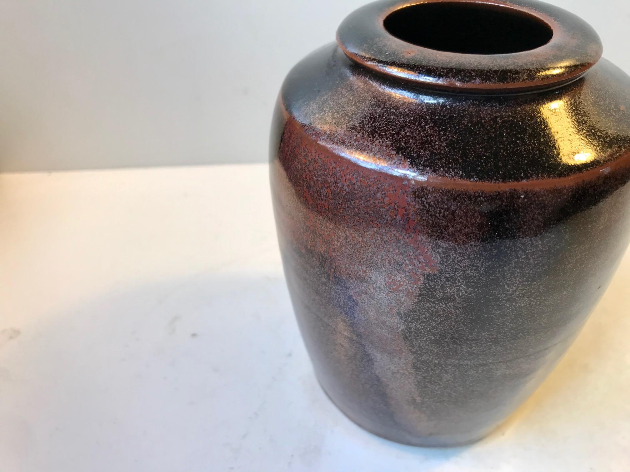 Glazed Unique Vase in Tenmoku Glaze by Merethe Bloch, 1970s For Sale