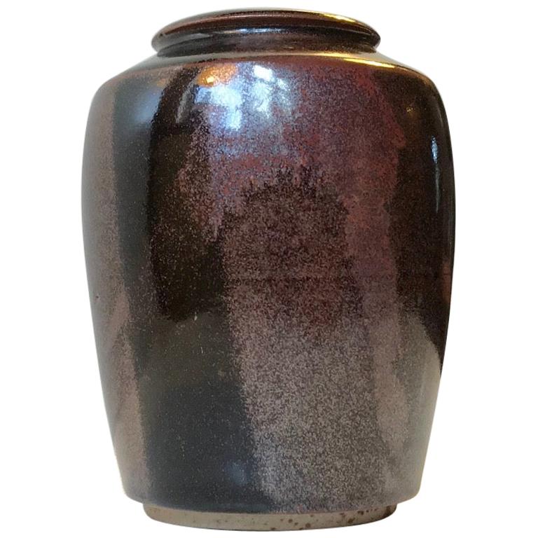 Unique Vase in Tenmoku Glaze by Merethe Bloch, 1970s For Sale