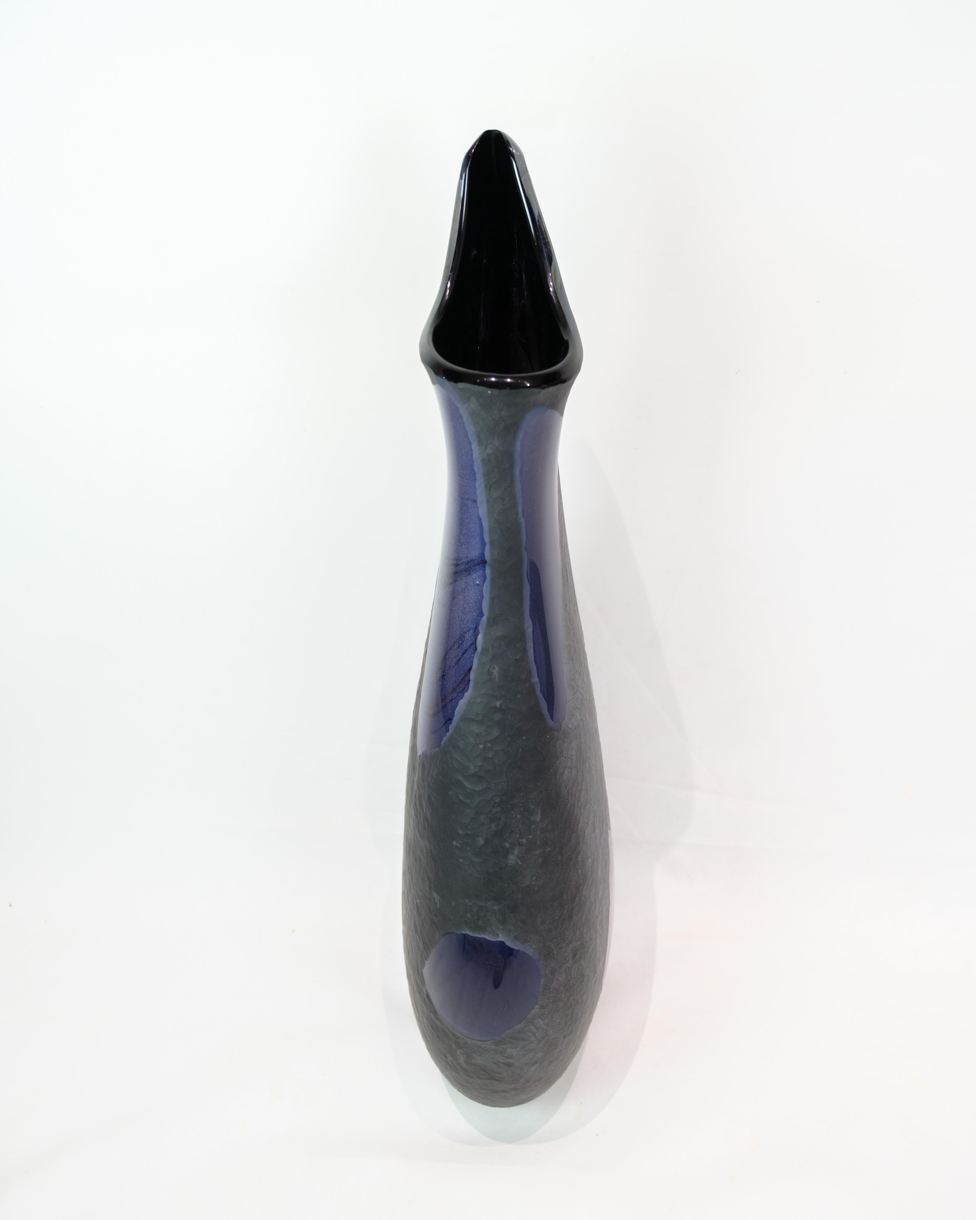 Italian Unique Vase Made In Dark Purple By Elio Raffaeli For Murano From 2018 For Sale